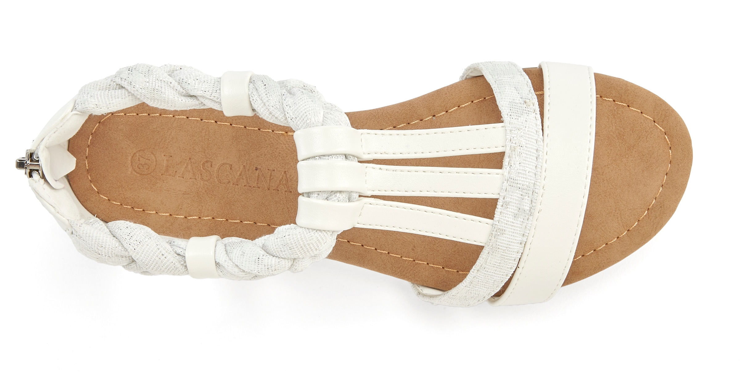 LASCANA Sandale »Sommerschuh, Sandalette,«, mit Verzierung und kleinem Keilabsatz im Festival-Look VEGAN