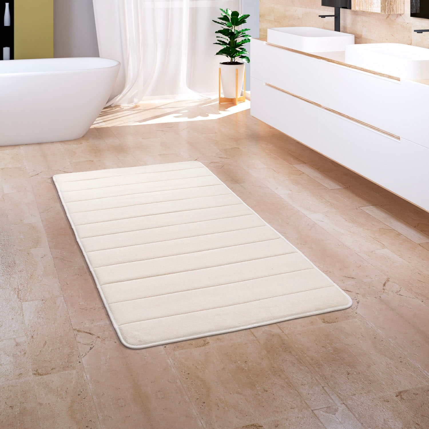 Paco Home Badematte »Corby 252, Memory-Schaum Effekt«, rutschhemmend beschichtet, fussbodenheizungsgeeignet, Badteppich, Uni Farben, gestreift, Hoch-Tief Effekt