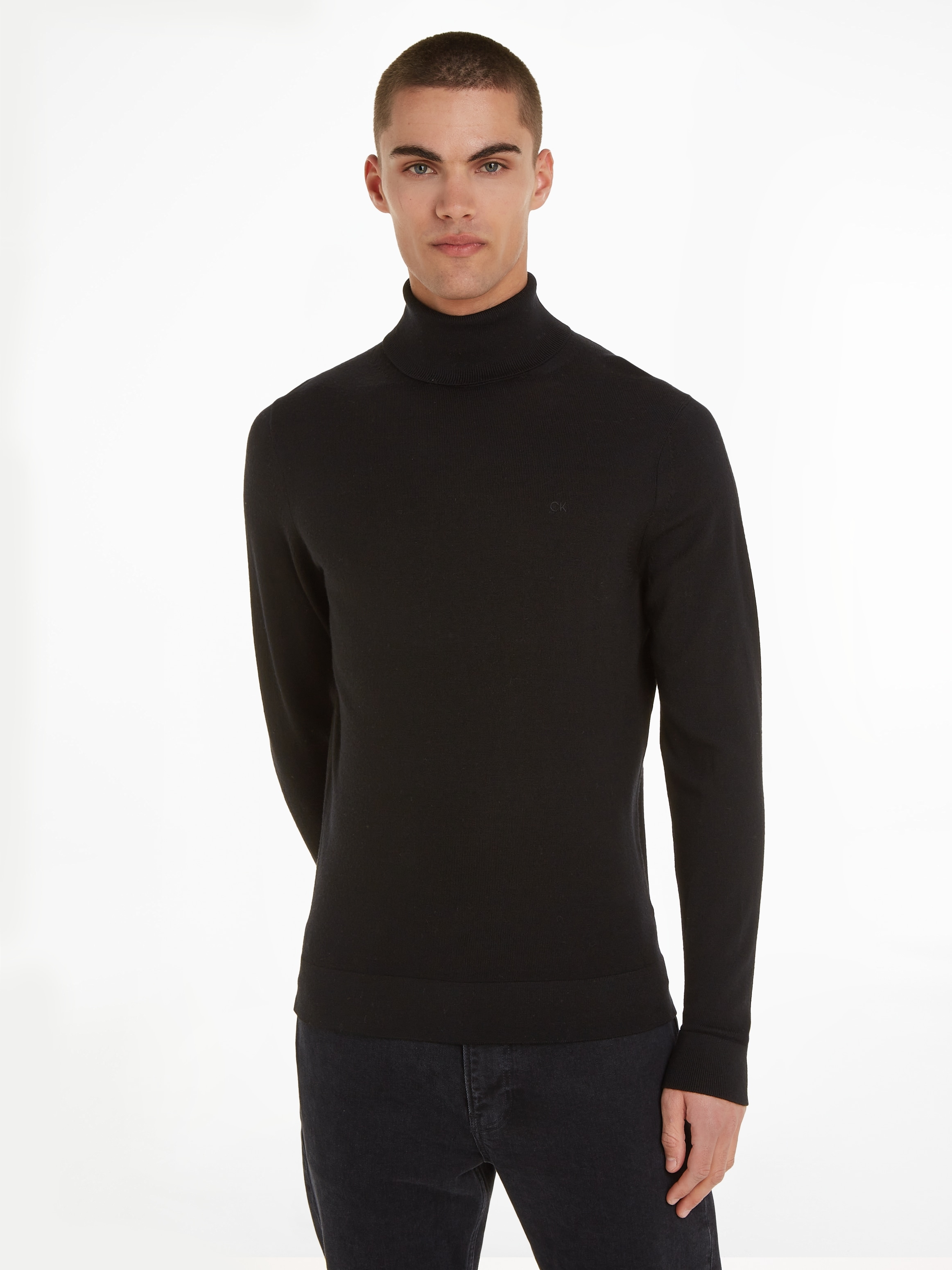 Calvin Klein Rollkragenpullover »SUPERIOR WOOL TURTLE NECK«, mit Logostickerei