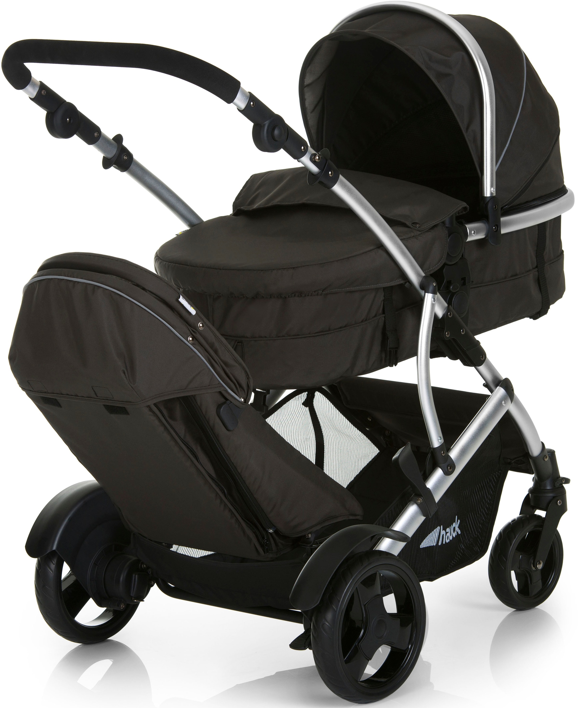 Hauck Geschwisterwagen »Duett 2 black« 15 kg mit Regenschutz, Kinderwagen