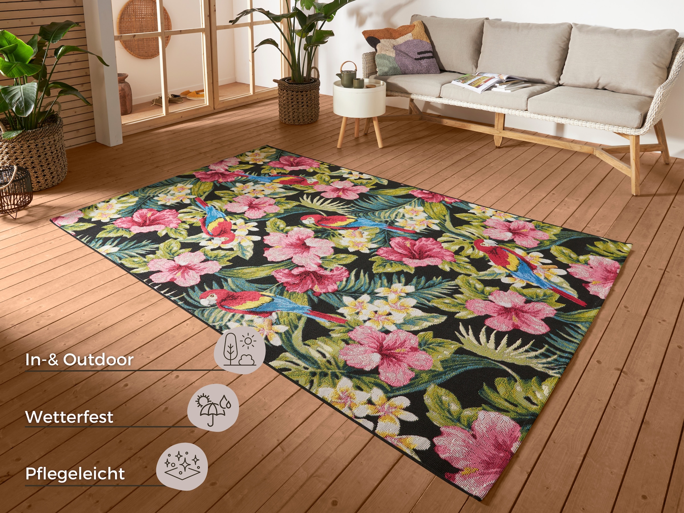 HANSE Home Outdoorteppich »Tropical Feeling«, rechteckig, 3 mm Höhe, In-& Outdoor, Teppich, Wetterfest, Balkon, Garten, Wohnzimmer, Floral