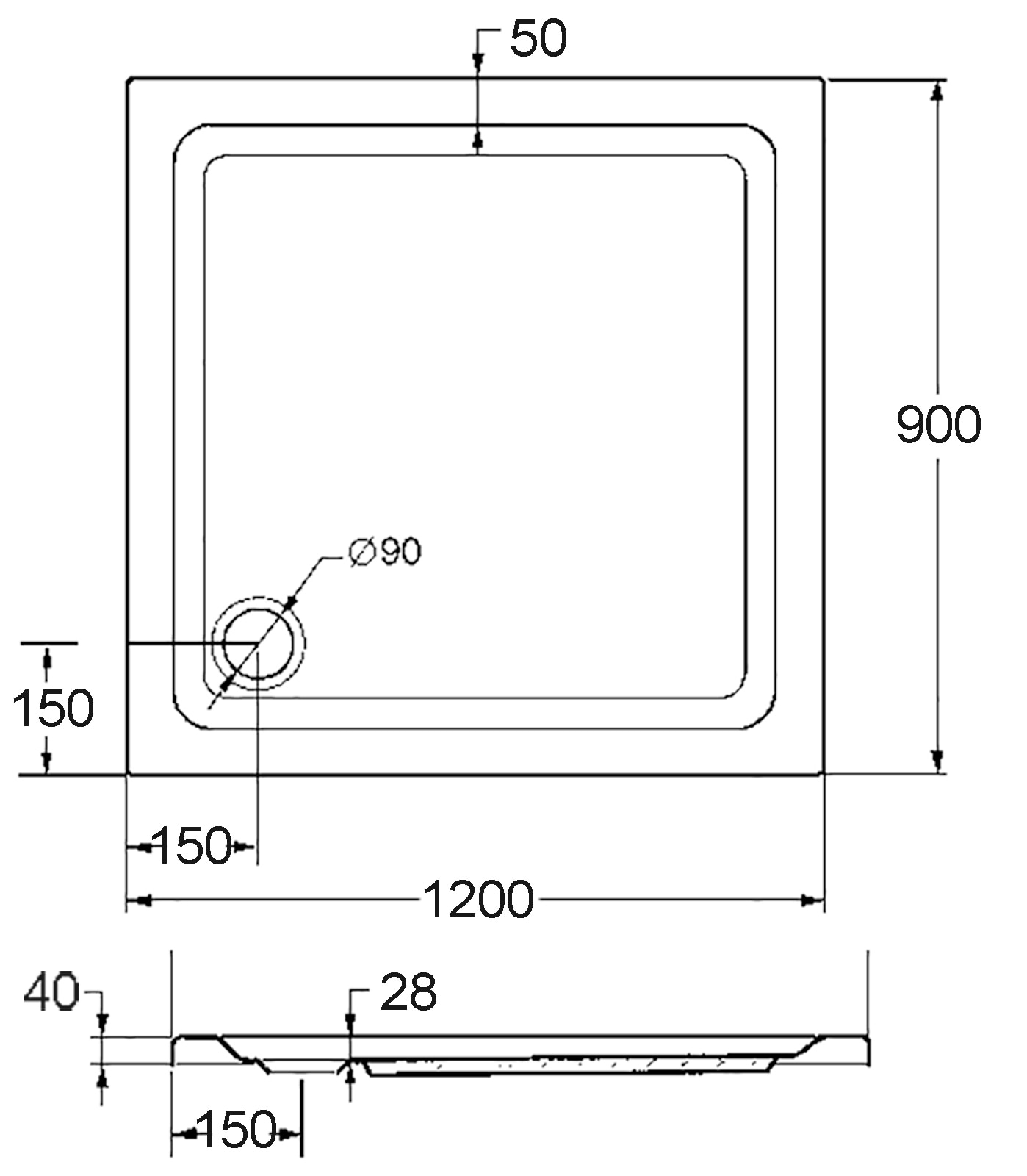 OTTOFOND Duschwanne »Set Rechteckduschwanne«, (3 St.), 1200x900/30 mm