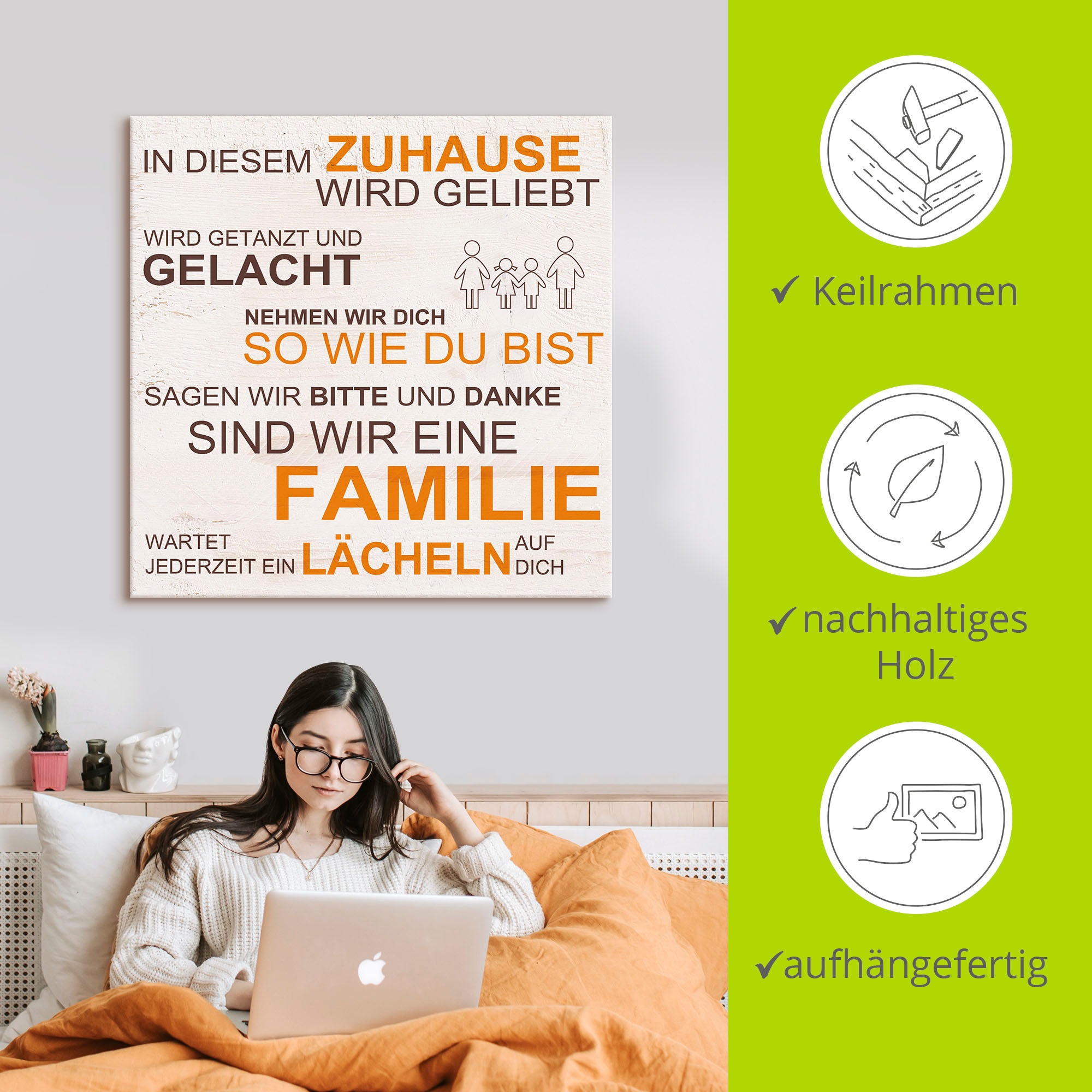 Artland Leinwandbild »In diesem Zuhause - beige«, Sprüche & Texte, (1 St.), auf Keilrahmen gespannt