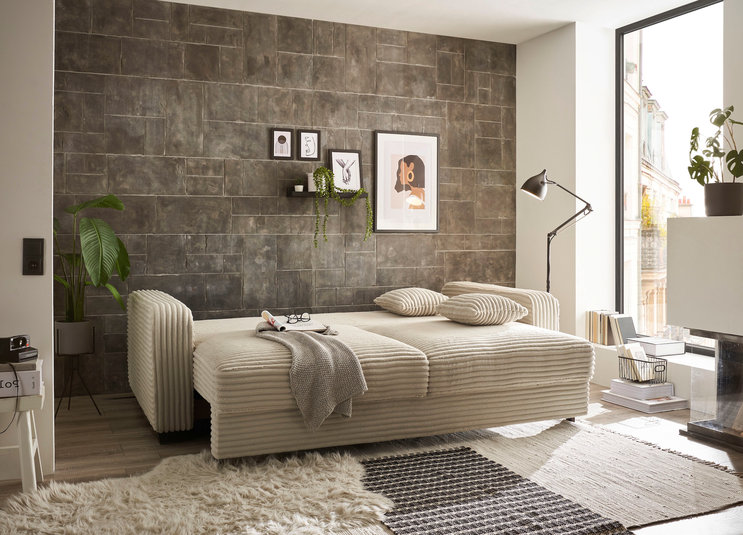 ED EXCITING DESIGN Schlafsofa »Carrara«, frei im Raum stellbar, mit Bettkasten, mit Schlaffunktion und 4 Kissen