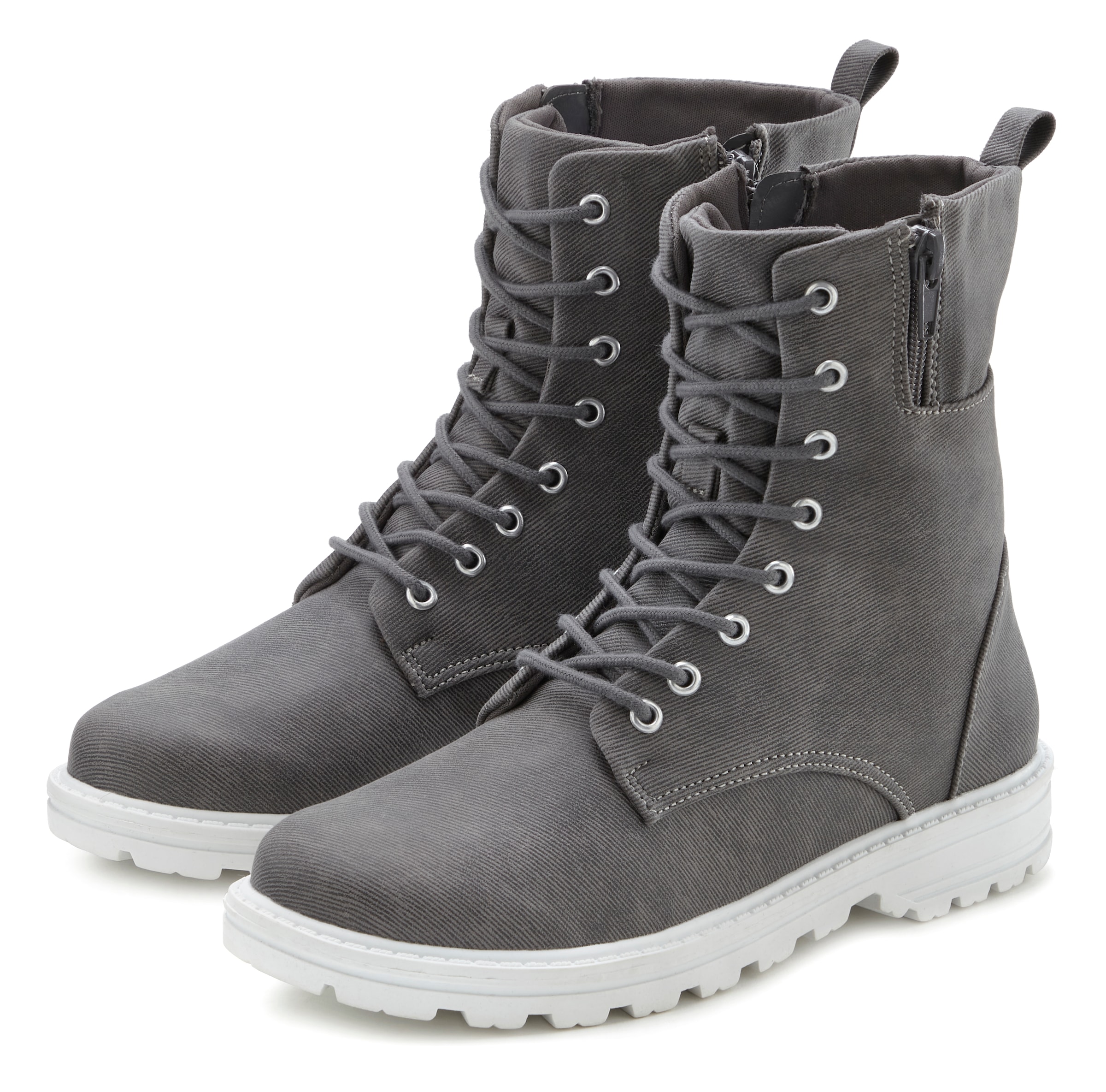 LASCANA Stiefelette zum Schnüren, modische Optik im Combat Look, Reissverschluss-Boots