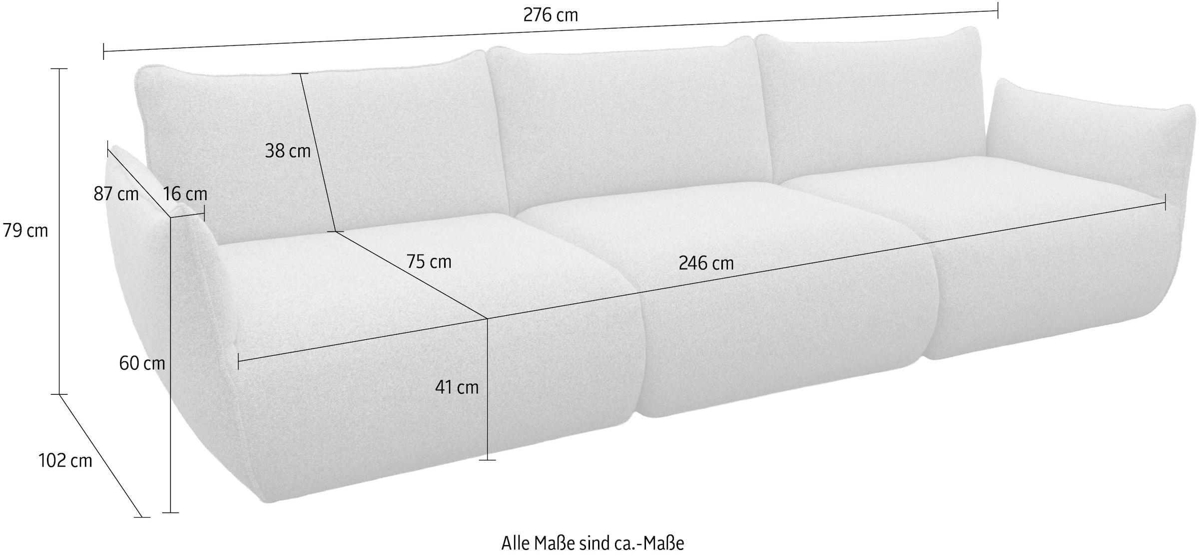 DOMO collection Big-Sofa »Bristol in 2 Breiten, Taschenfederkern für hohen Sitzkomfort«, Breite 276cm. Pflegeleichter Strukturstoff