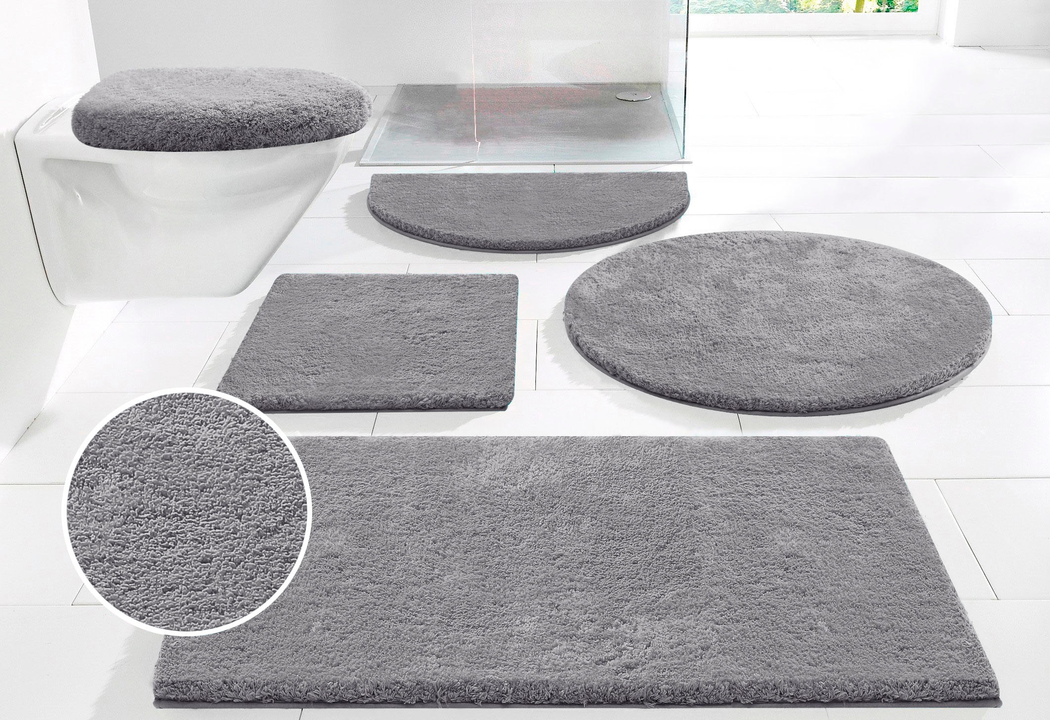 Guido Maria Kretschmer Home&Living Badematte »Jari«, rutschhemmend beschichtet, schnell trocknend-strapazierfähig-fussbodenheizungsgeeignet, Badematten, Uni-Farben, Badteppich, auch als 2 teiliges Set & rund