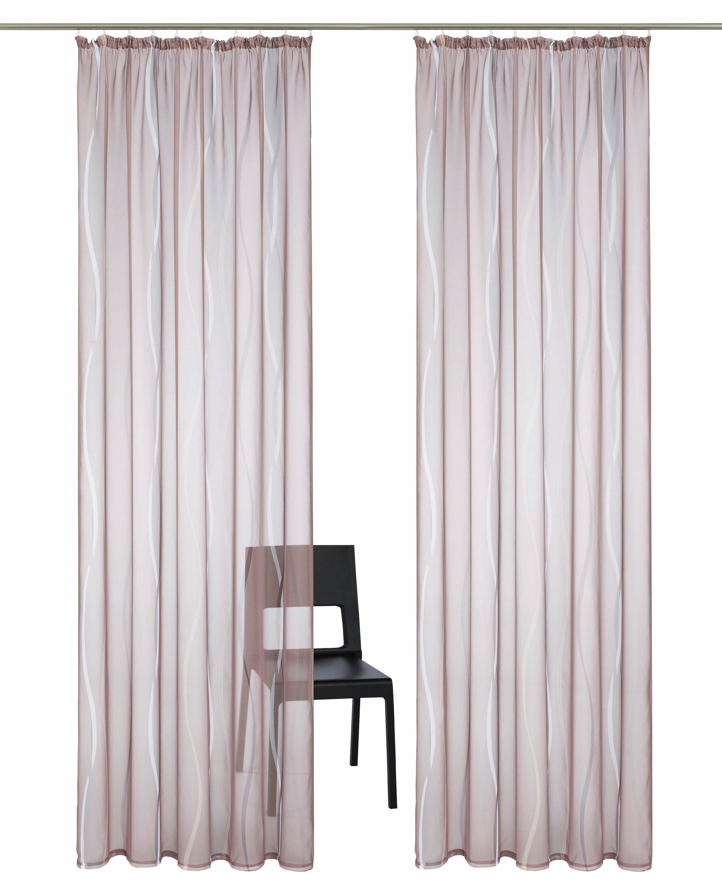 OTTO home Gardine "Dimona, 2er-Set, transparent, Kräuselband, Wellenmotiv" Kräuselband 2 Stk. tlg. 2er-Set, transparent, Voile, Polyester