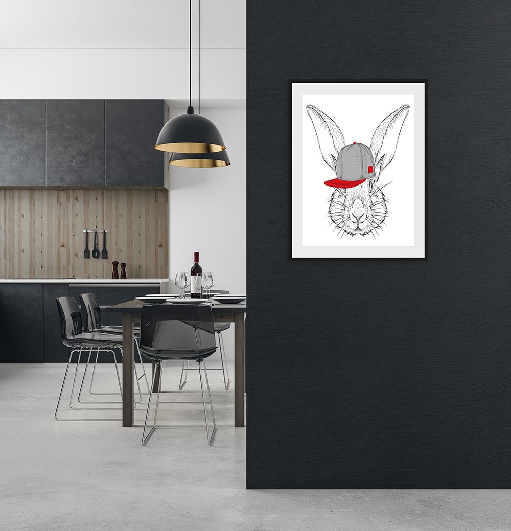 queence Bild »Sigrid«, Hase-Hasen-Schwarz-Weiss-Kunst-Haustiere, (1 St.), HD Premium Poster-Druck inkl. Holzrahmen