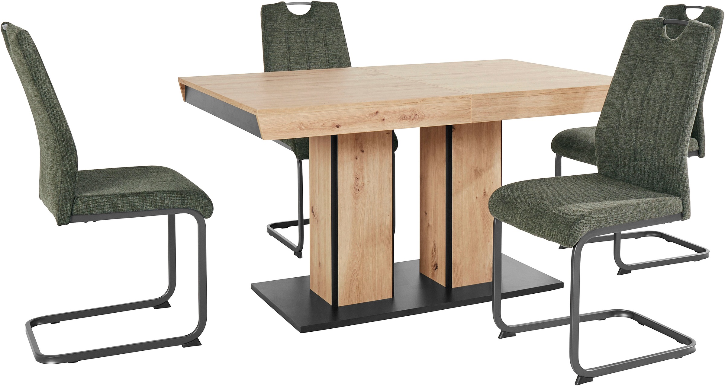 HELA Essgruppe »Agnes Esstisch ausziehbar, Tisch ausziehbar 140 -220 cm,«, (Set, 5 tlg.), Belastbarkeit 140 KG, bequem gepolstert mit Griff