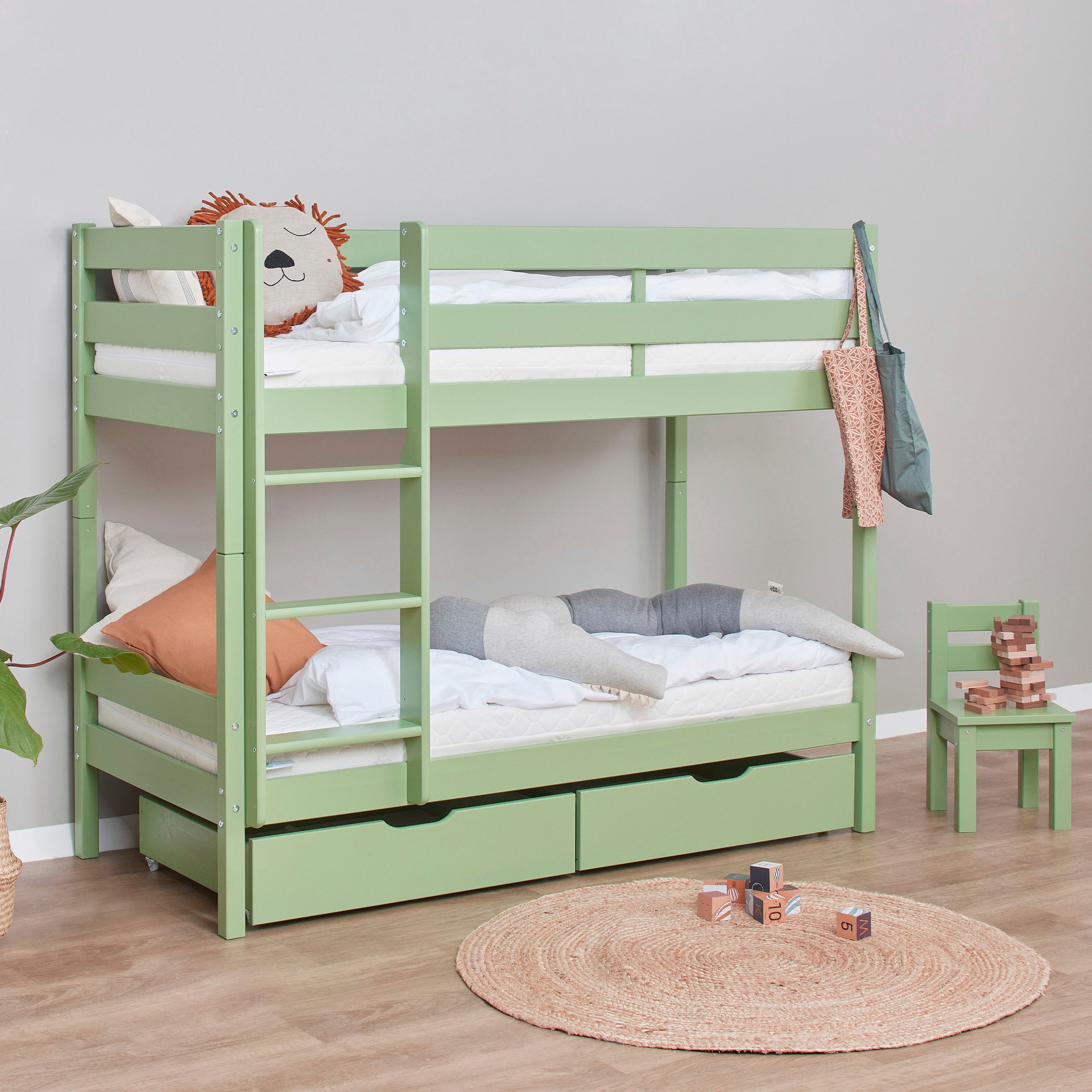 Hoppekids Etagenbett »ECO Comfort Kinderbett 90x200 oder 70x160 aus Massivholz in 4 Farben«, TÜV, FSC und Nordisches Umweltzeichen – wahlweise mit Matratzen