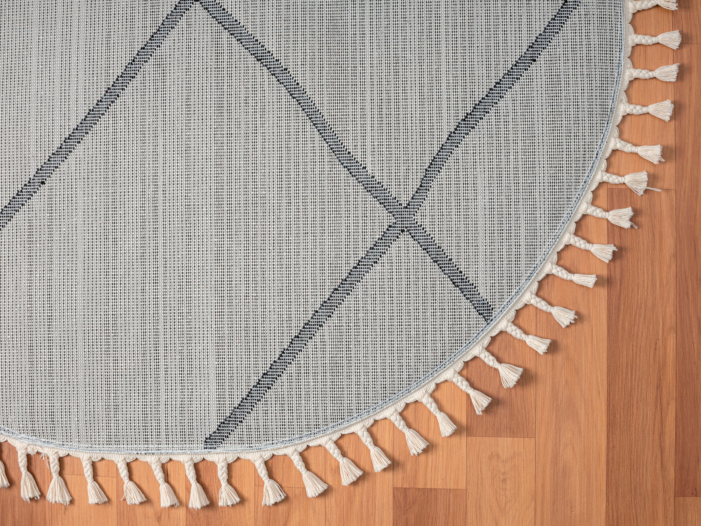 Myflair Möbel & Accessoires Hochflor-Teppich »Moroccan Signature«, rund, 24 mm Höhe, modern, marokkanisches Design, Rauten Muster, weich, mit Fransen