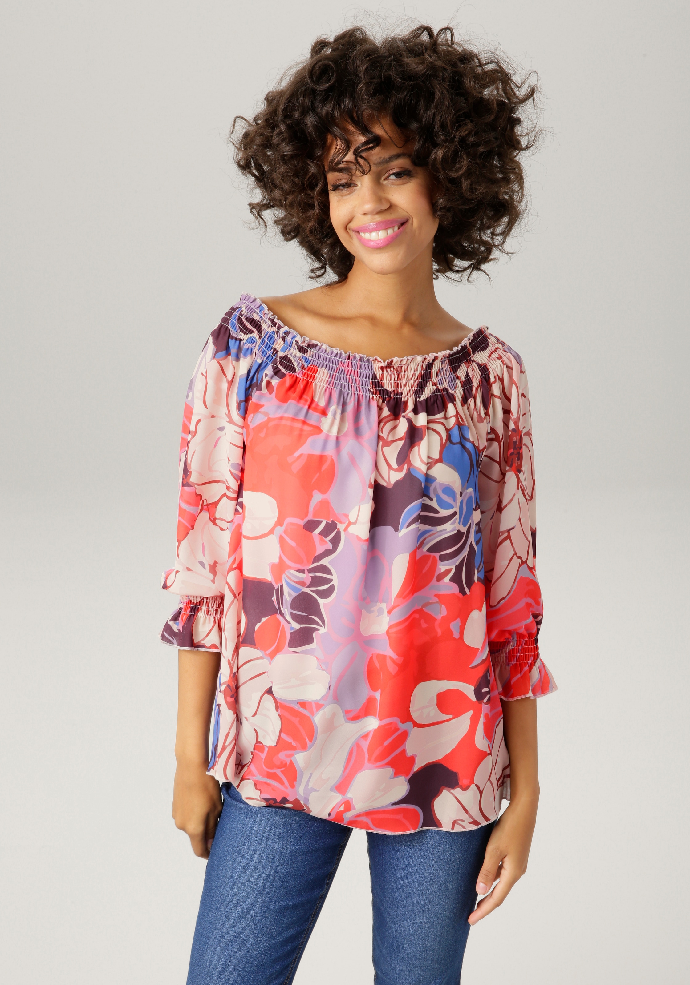 Aniston CASUAL Schlupfbluse, mit farbenfrohem, graphischem Blumendruck kaufen