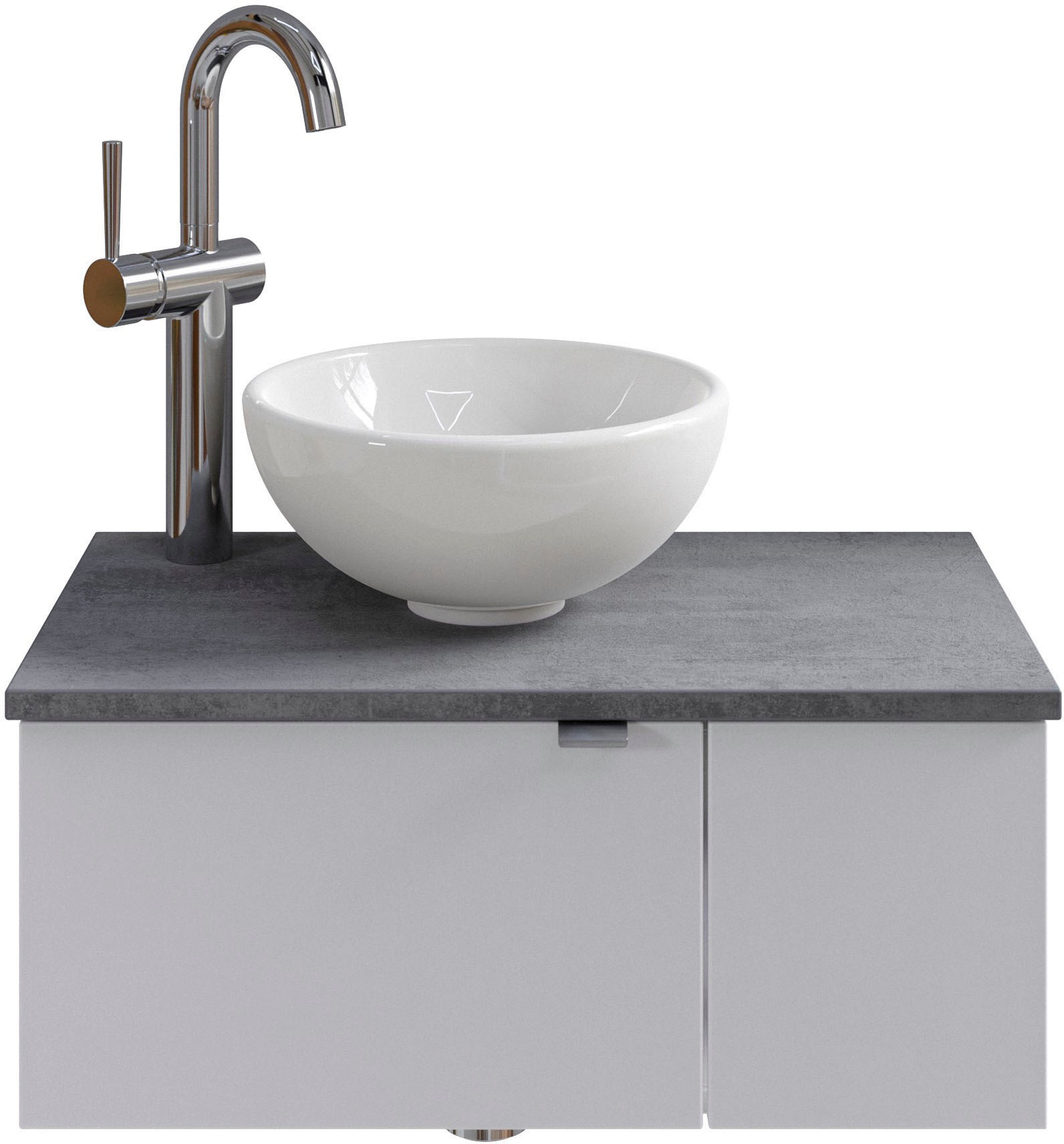 Saphir Waschtisch "Serie 6915 Waschschale mit Unterschrank für Gästebad, Gäste WC" Keramik-Aufsatzbecken, Waschtischplatte, Waschtischunterschrank, 3 Stk. tlg. 61 cm breit, 2 Türen, offenes Fach, kleine Bäder, ohne Armatur