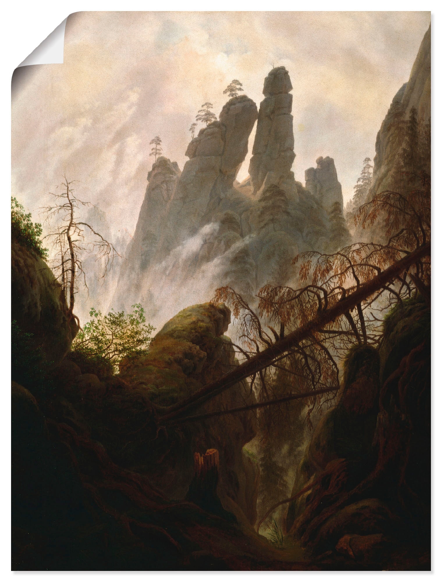 Artland Kunstdruck »Felsenschlucht, 1822/23«, Felsen, (1 St.), als Leinwandbild, Wandaufkleber oder Poster in versch. Grössen