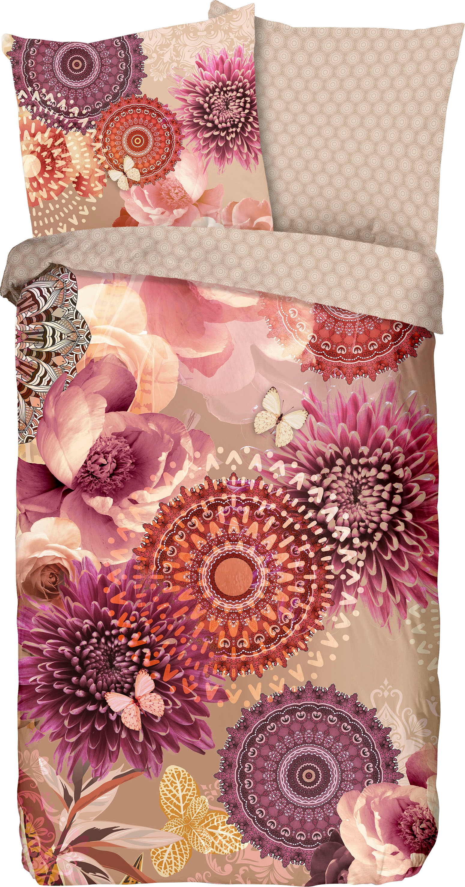hip Wendebettwäsche »Espen«, Mako-Satin, 135x200, Reissverschluss, Wendeoptik, Mandala, Sand