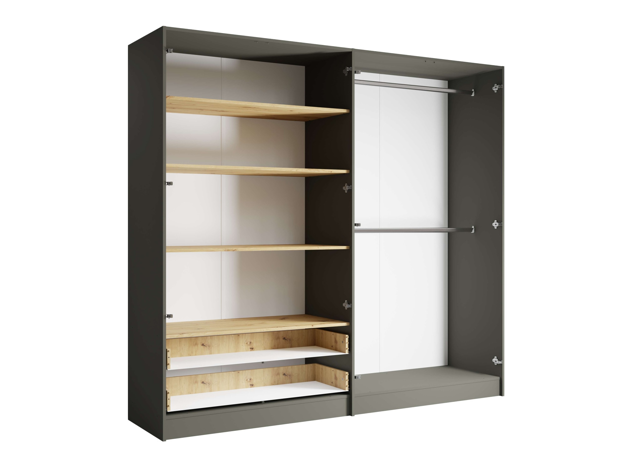 Home affaire Kleiderschrank »Kleiderschrank Loreto mit Schubkästen und Spiegel, B/T/H 220/54/202 cm«, Schrank mit Drehtüren und Schubladen, Spiegel und MDF-Lamellen