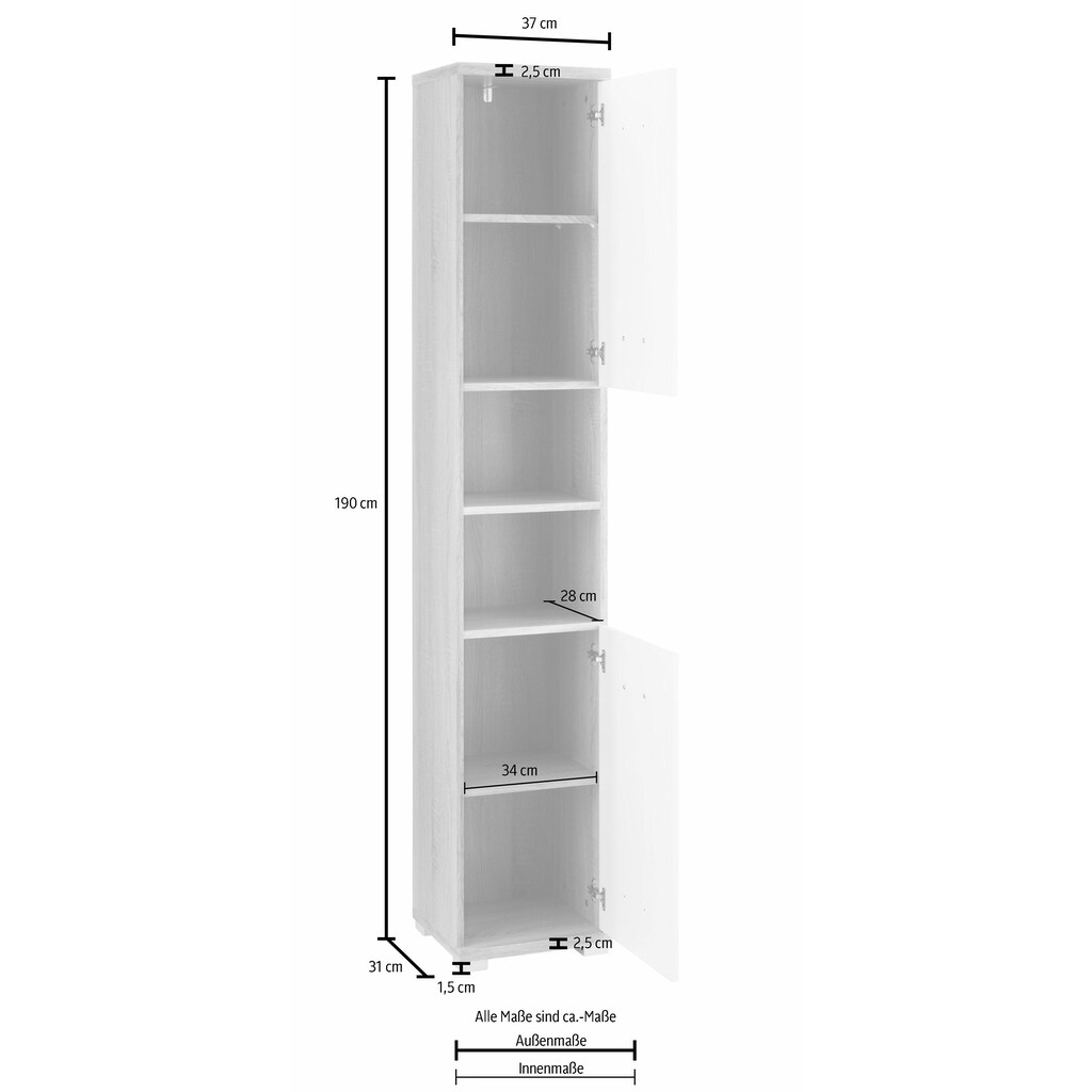 Homexperts Hochschrank »Nusa«, Breite 35 cm, Badezimmerschrank, welchselbarer Türanschlag und Fächer
