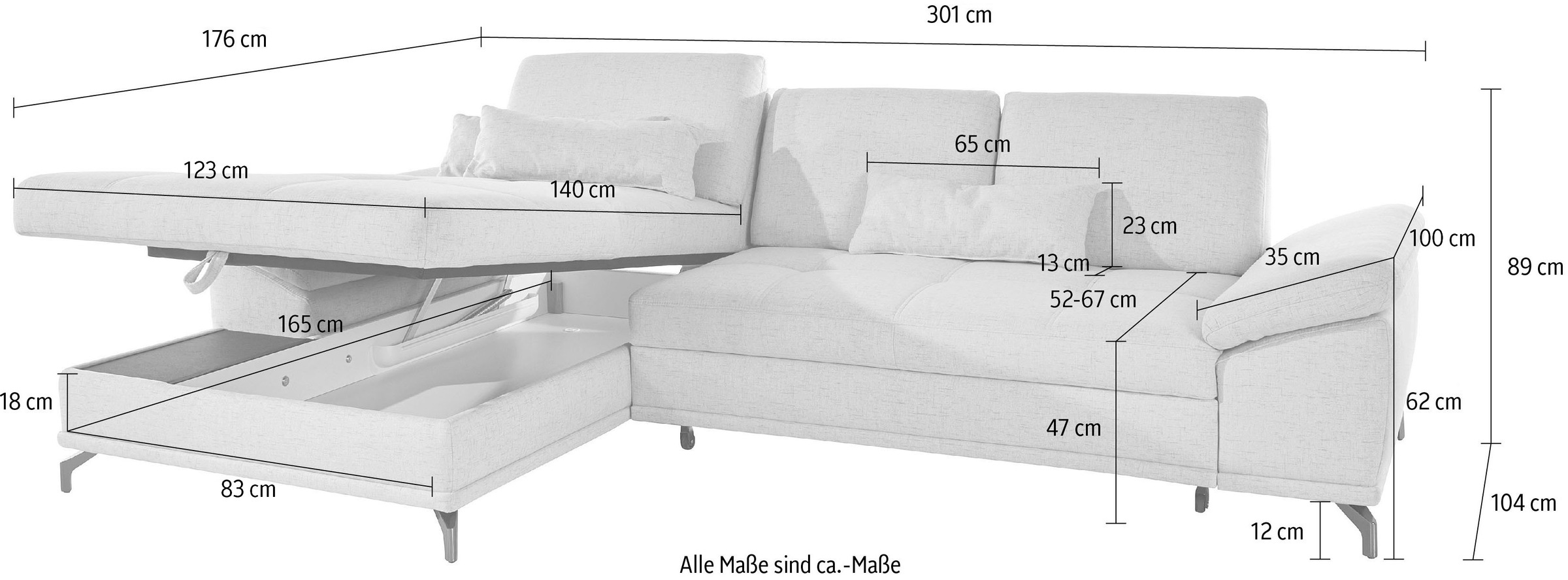 Places of Style Ecksofa Costello, mit Sitztiefenverstellung und Armlehnfunktion, incl. 3 Nierenkissen