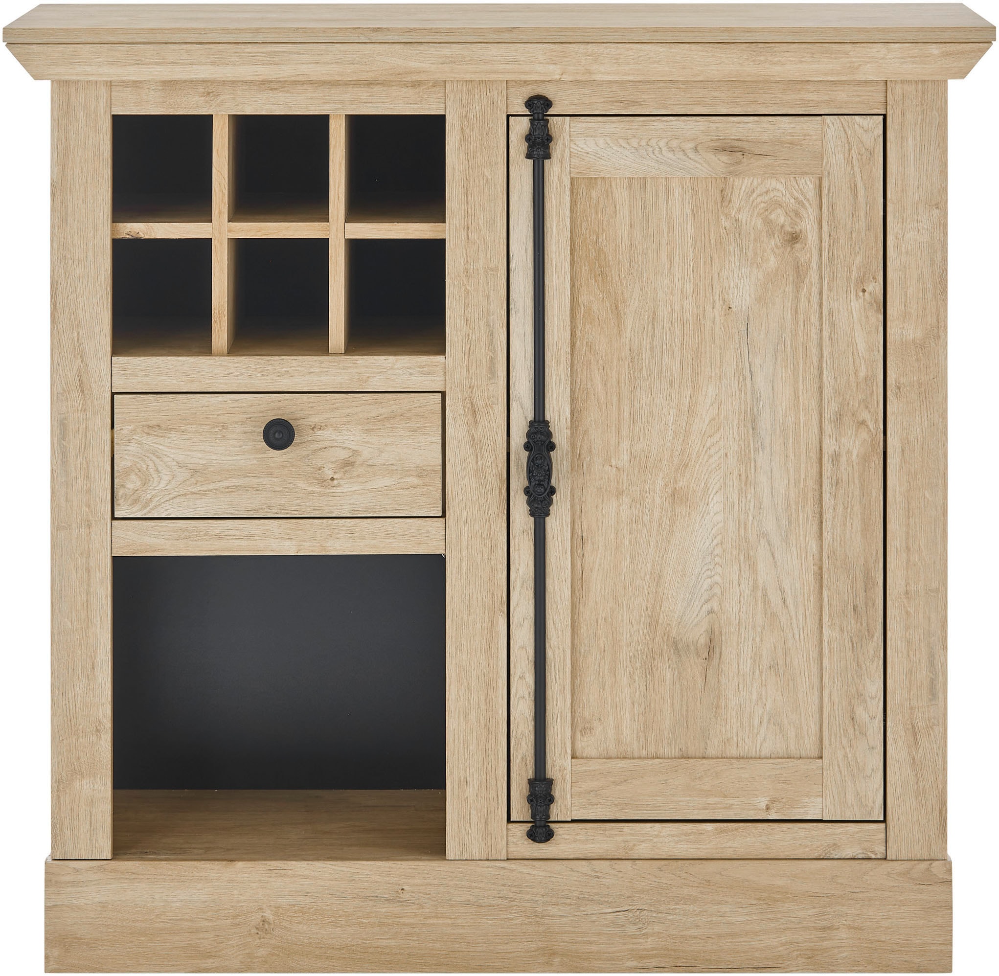Home affaire Highboard »Cornwall, Kommode im Landhausstil, Schrank, Sideboard, Eiche Dekor«, (1 St.), verschnörkelte Metallgriffe, ausreichend Stauraum, 105 cm breit