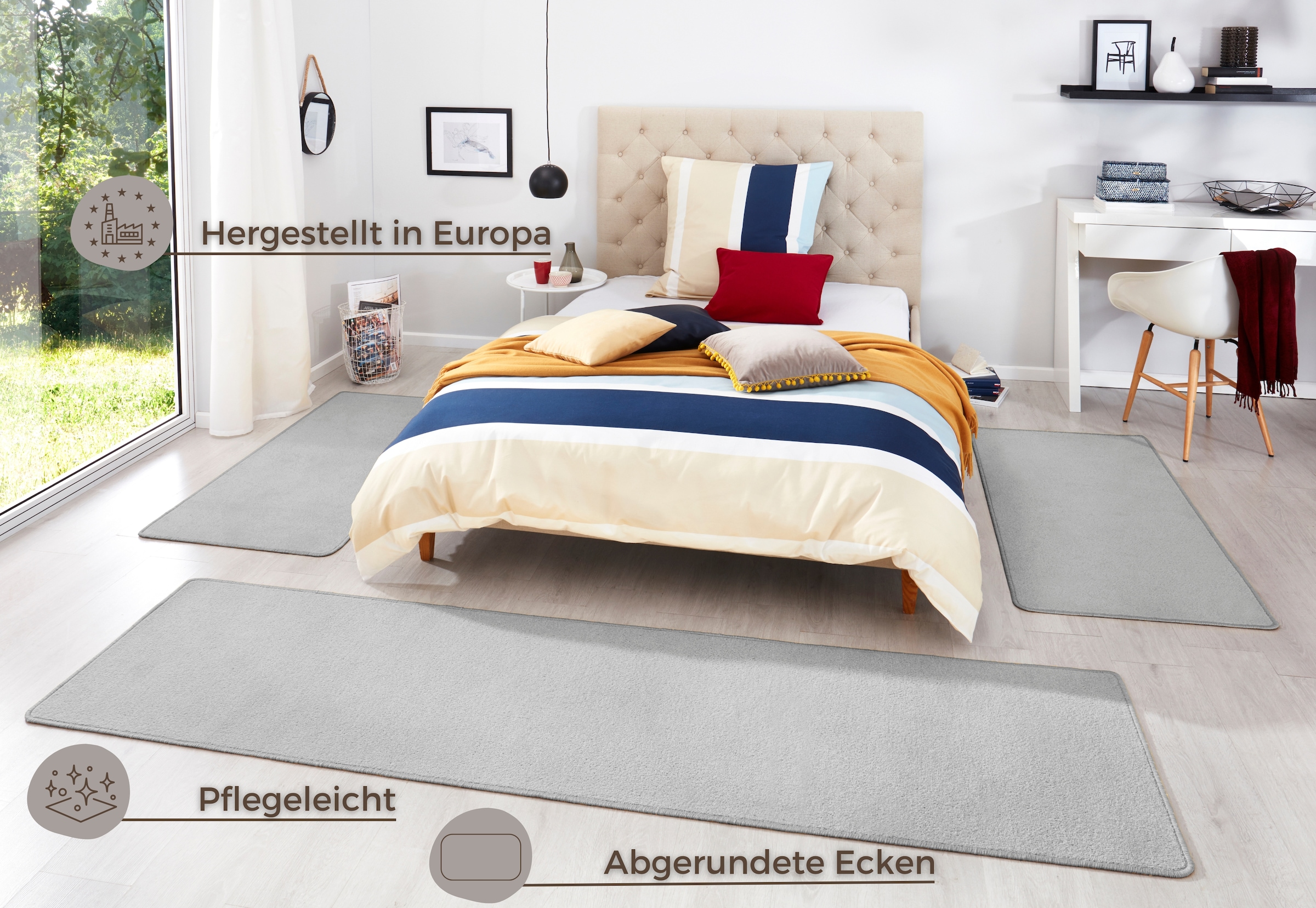 HANSE Home Bettumrandung »Fancy«, (3 tlg.), Unifarben, Bettvorleger, 3-teiliges Läufer-Set fürs Schlafzimmer