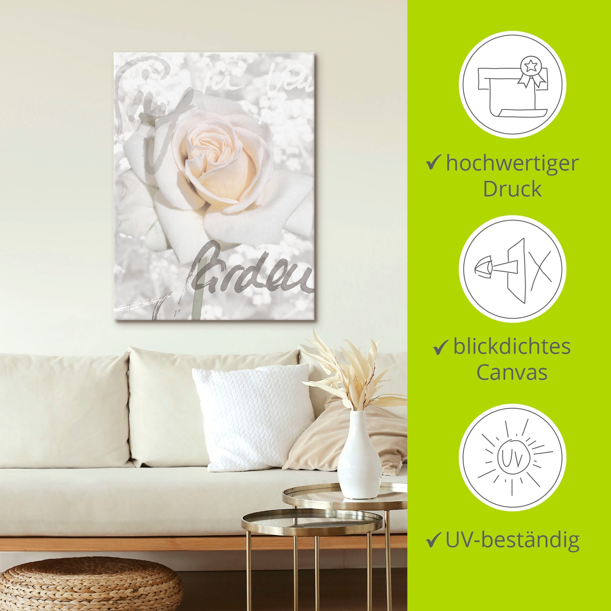 Artland Wandbild »In Lettern - Rose«, Blumen, (1 St.), als Alubild, Outdoorbild, Leinwandbild, Poster in verschied. Grössen