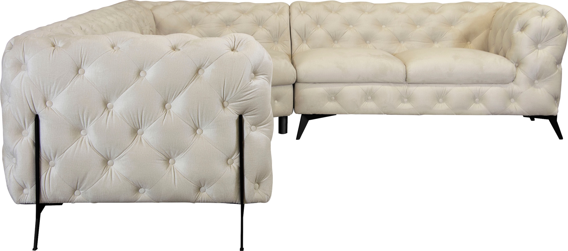 Leonique Chesterfield-Sofa »Amaury L-Form«, grosses Ecksofa, Chesterfield-Optik, Breite 323 cm, Fussfarbe wählbar