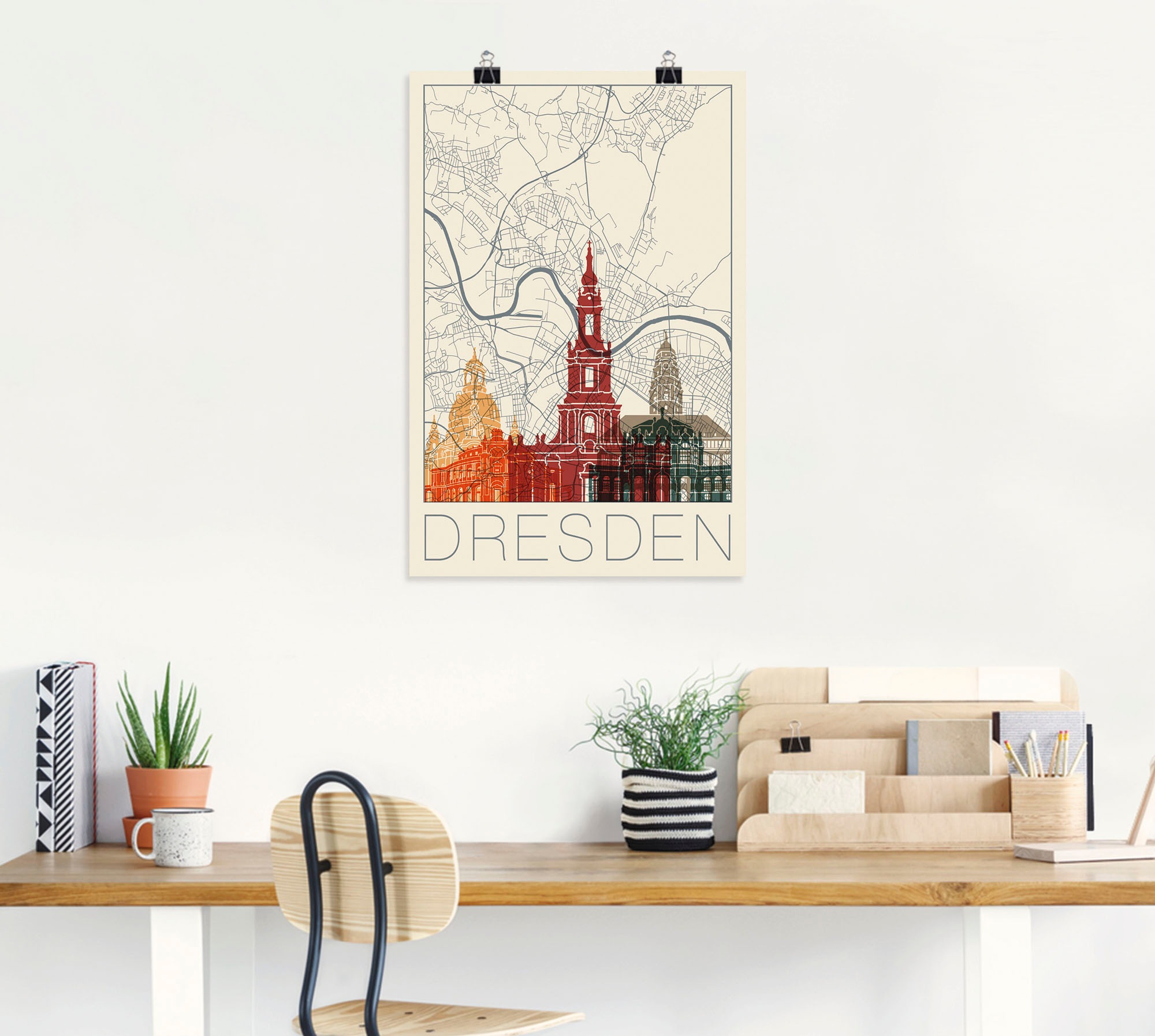 Artland Wandbild »Retro Karte Dresden«, Deutschland, (1 St.), als Alubild, Leinwandbild, Wandaufkleber oder Poster in versch. Grössen
