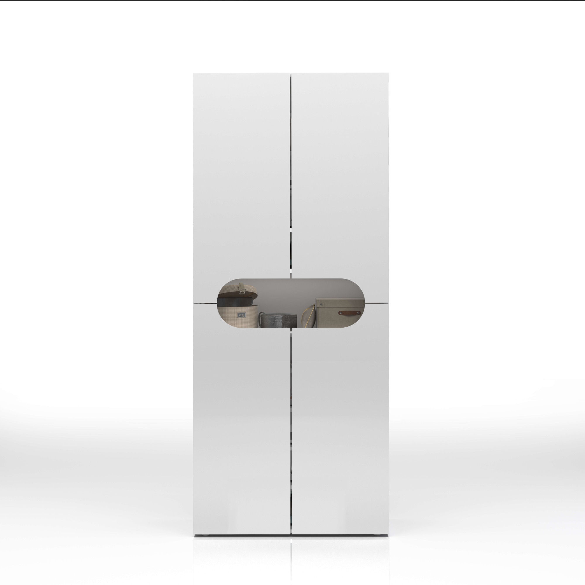 INOSIGN Schuhschrank »Real,Schuhschrank,Schuhkommode,Schuhregal,Breite 80 cm,Höhe 190 cm«, komplett Hochglanz lackiert, 4 Türen mit offenem Fach in ovaler Form