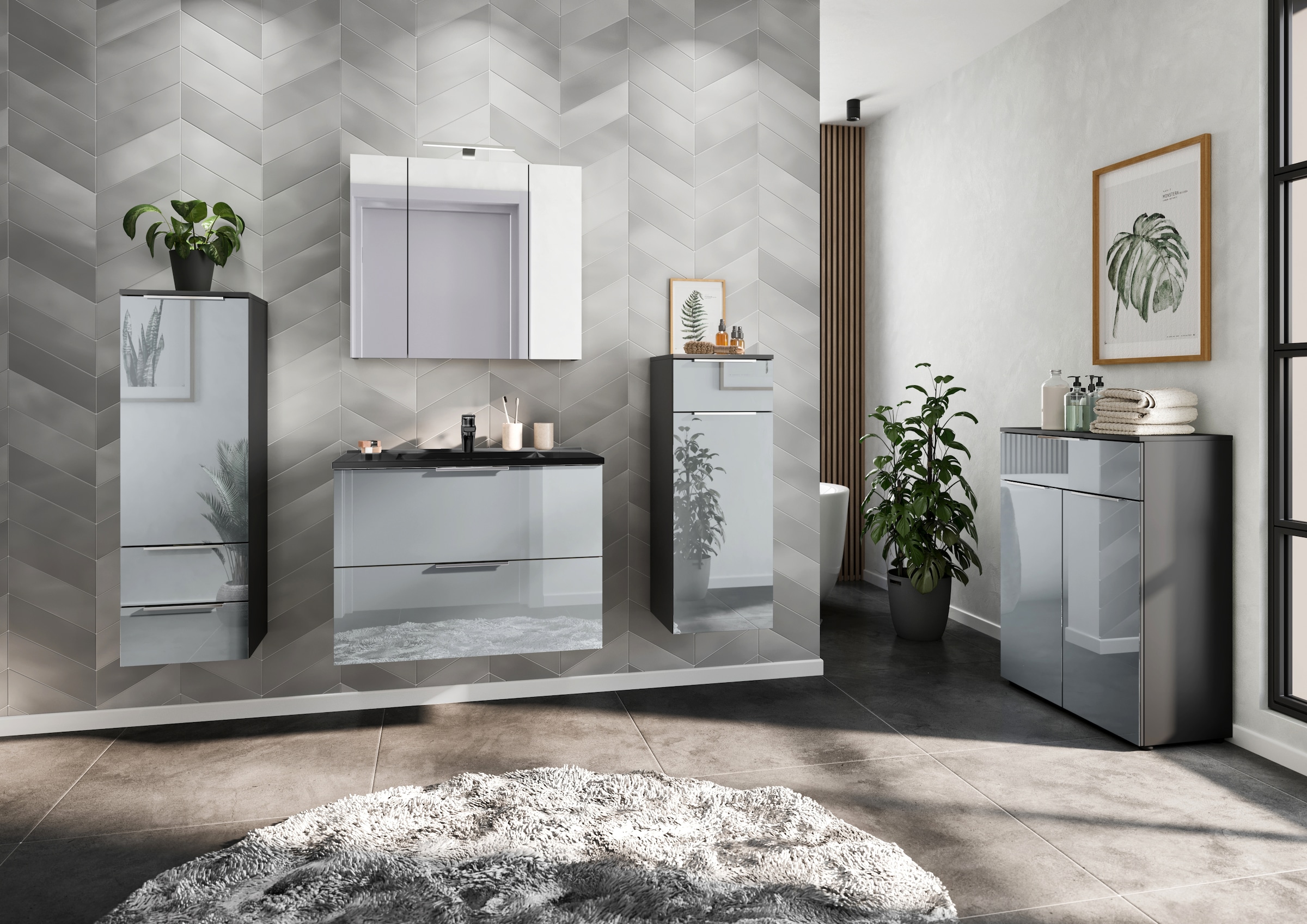 GERMANIA Waschtisch »Oakland«, inkl. Mineralguss-Becken in weiss oder schwarz, mit 2 Schubladen