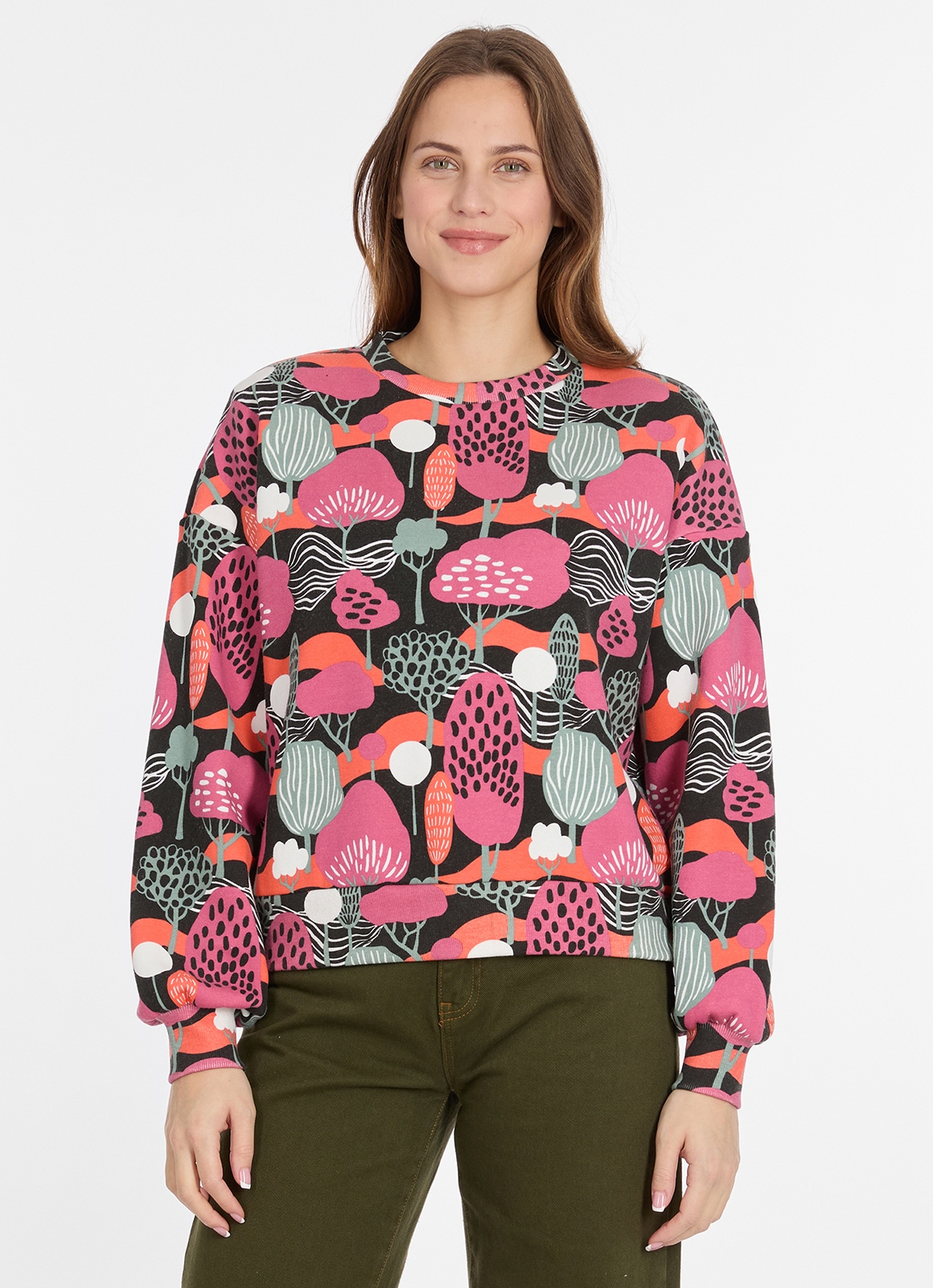 Ragwear Sweatshirt "WUSS PRINT", mit figurumspielender Passform, aus Baumwolle und Polyester, hüftlang