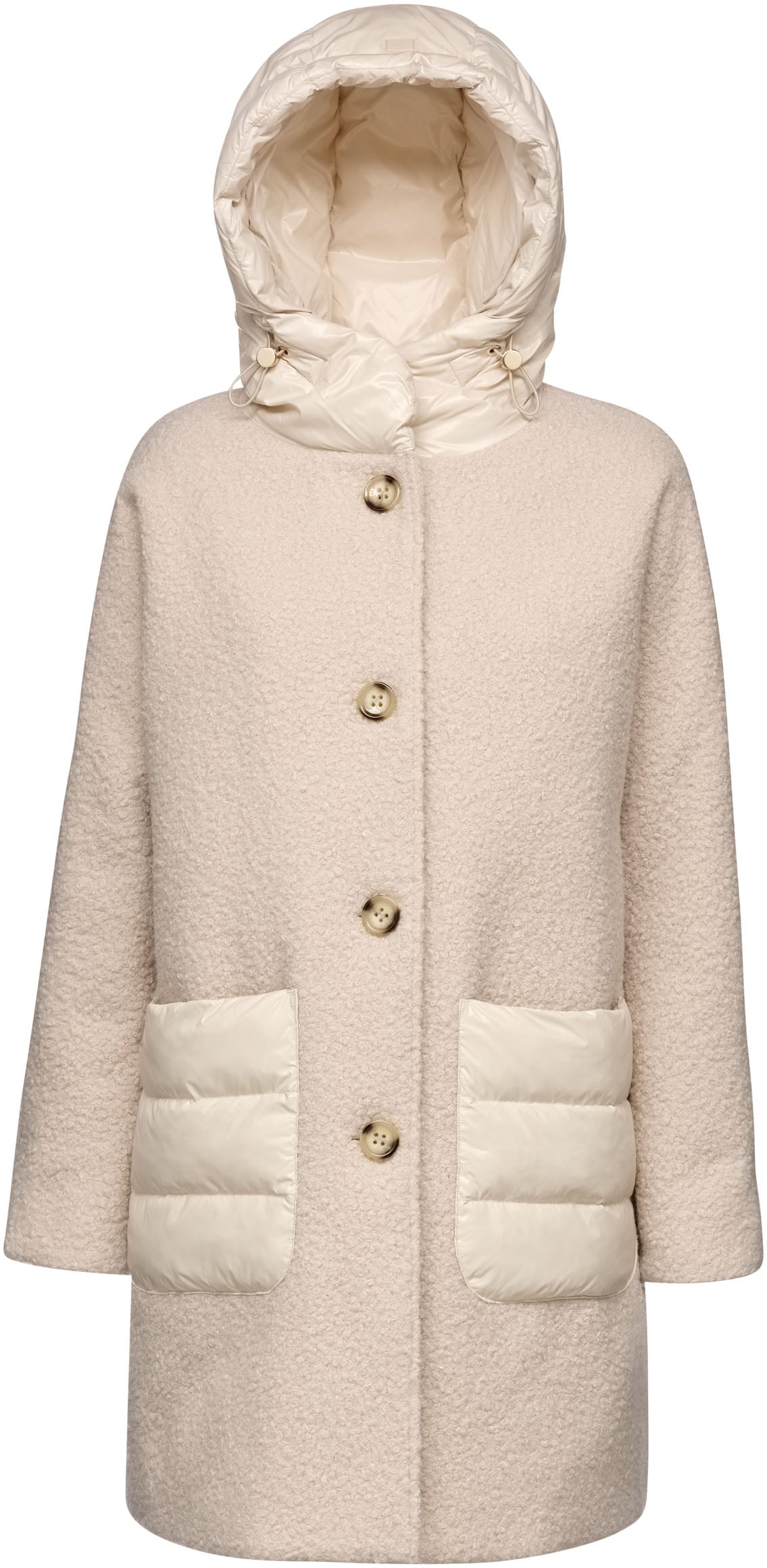Geox Kurzmantel »CALITHE«, im Materialmix, Kapuze, grosse aufgesetzte Taschen, Knöpfe