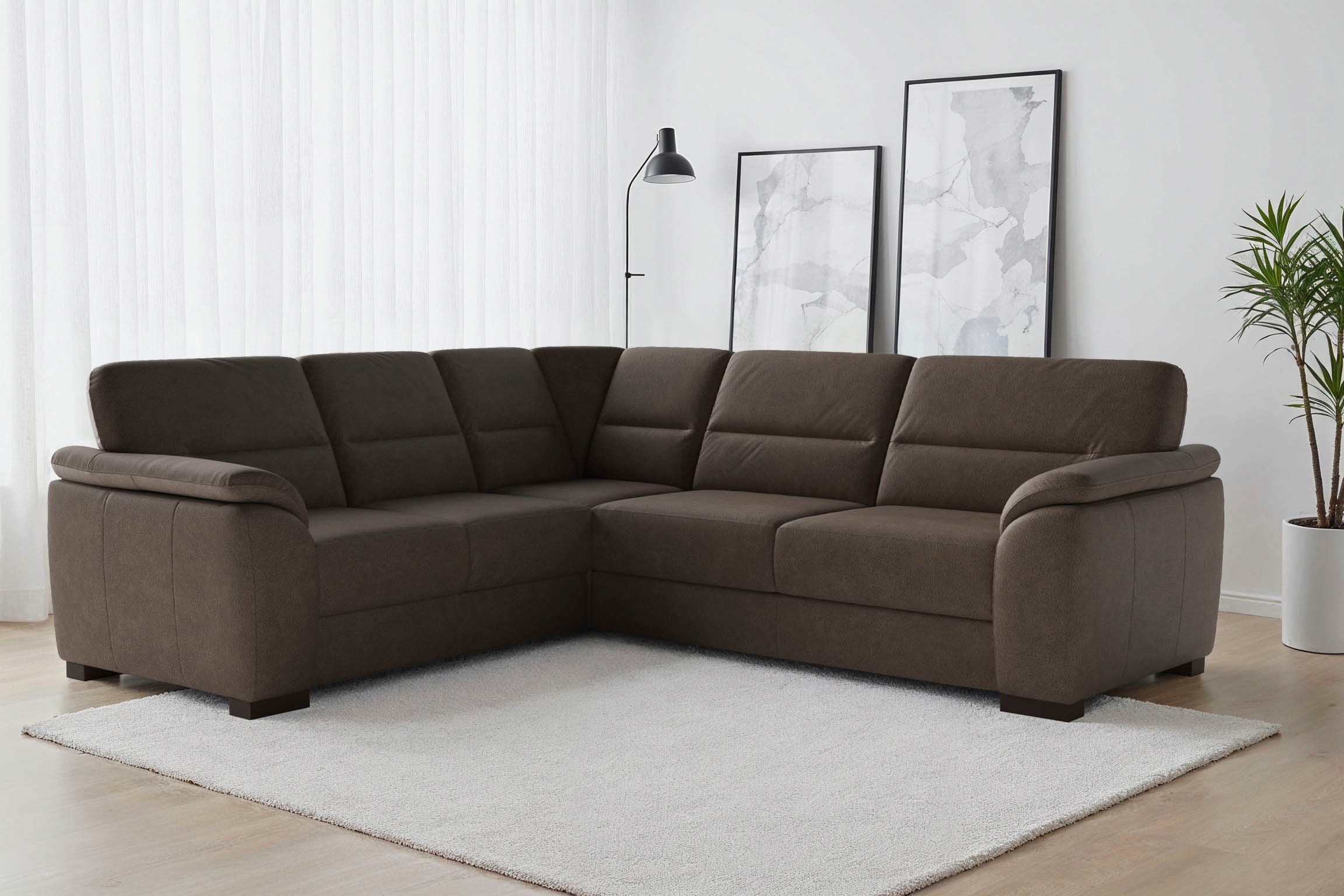 sit&more Ecksofa "Montego L-Form, B: 256 cm, grosse Stoffauswahl, Komfortsitzhöhe 46 cm" mit Schlaffunktion und Schubkasten mit Stauraum