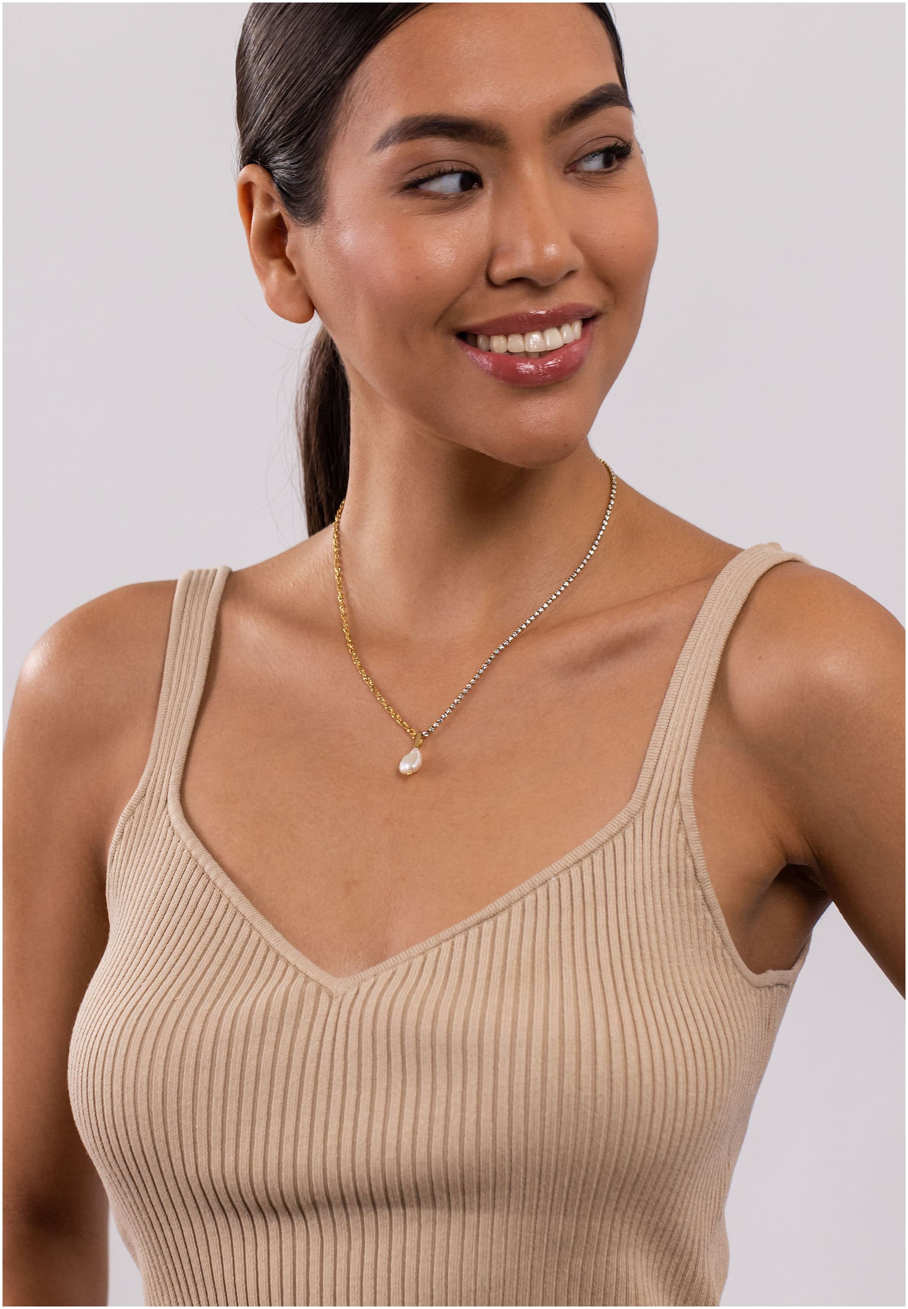 Purelei Kette mit Anhänger »Schmuck Geschenk Elua Glitzer, 2108«, mit Zirkonia (synth.) - mit Süsswasserzuchtperle