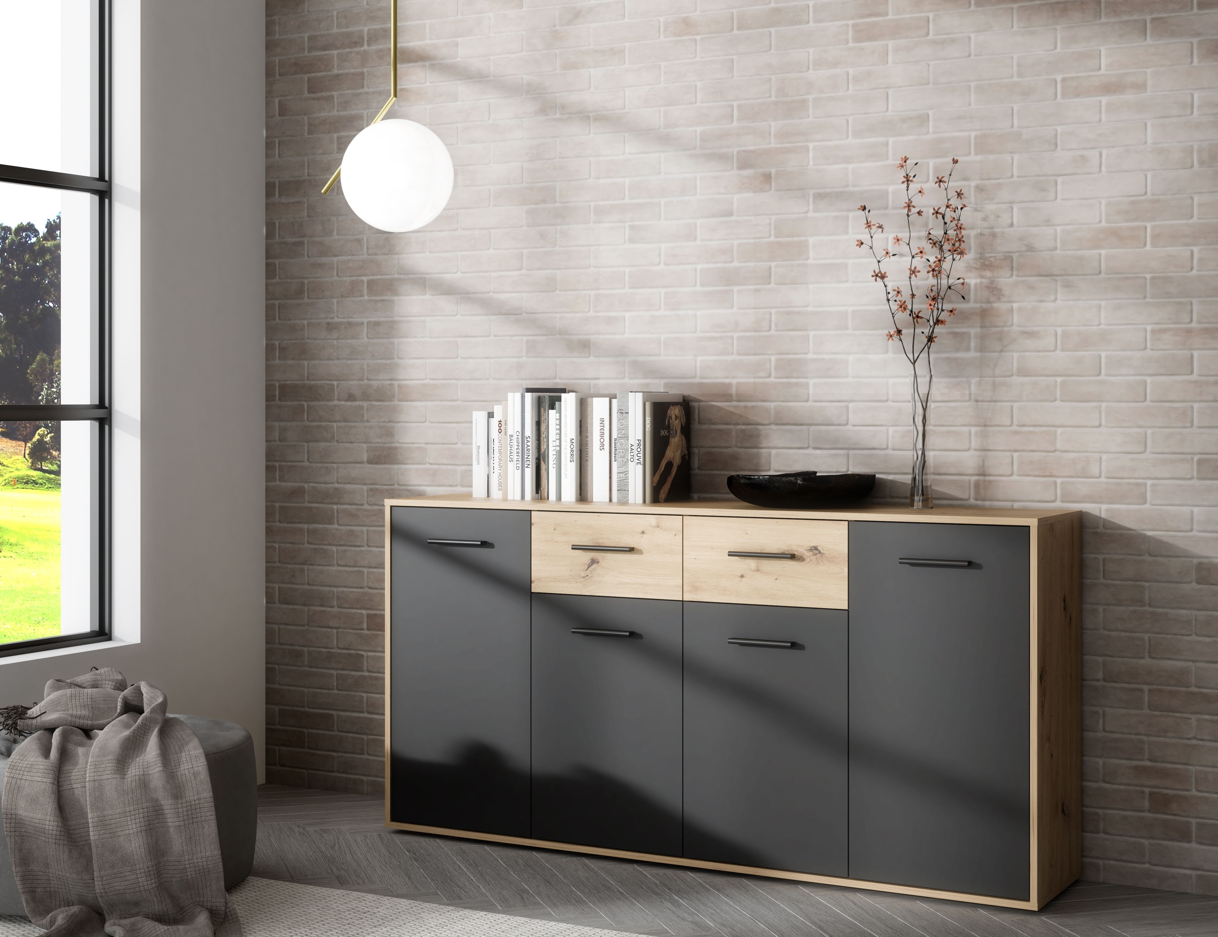 Buffet PILVI 4 portes 2 tiroirs chêne noir 162,3 cm