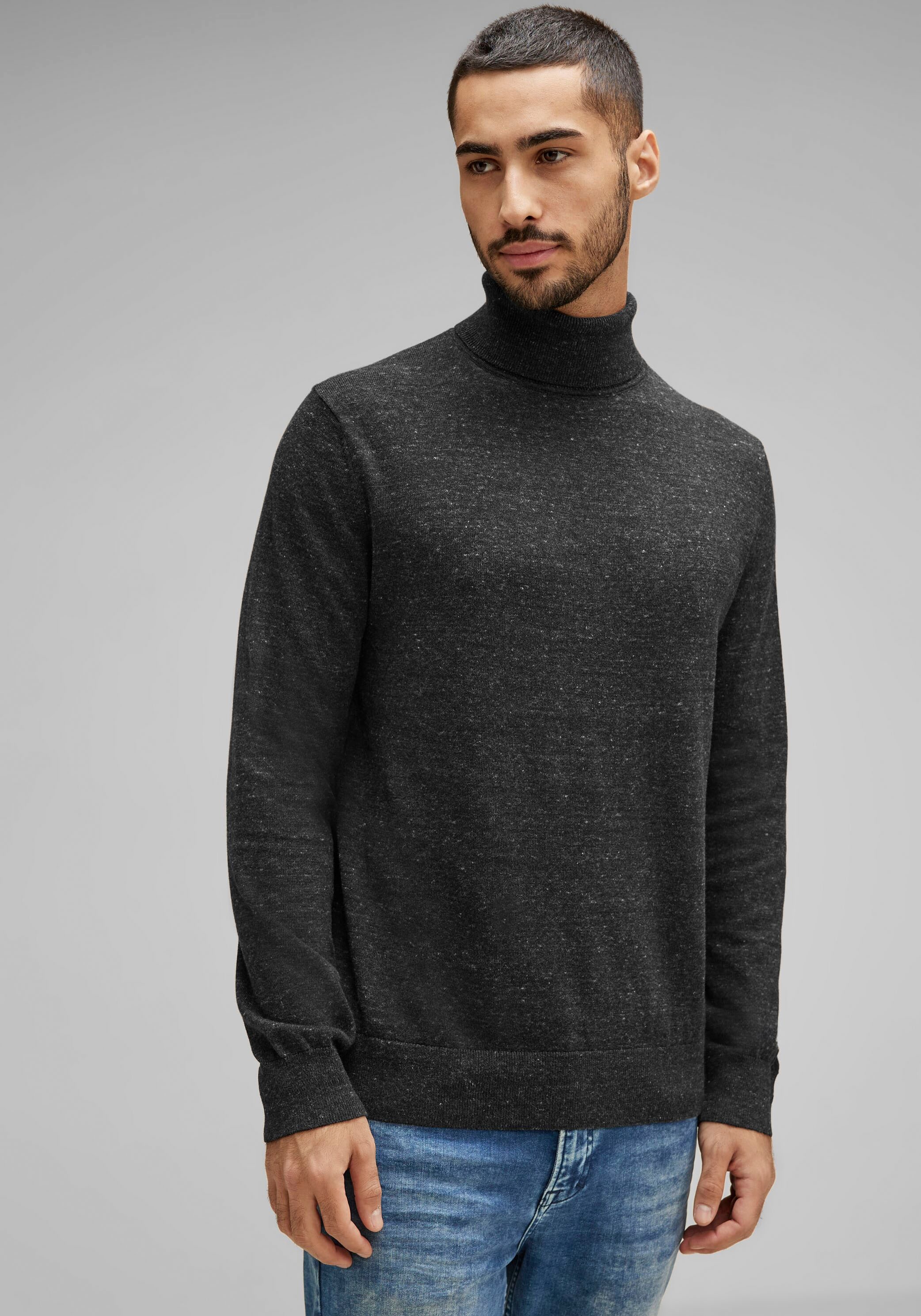 STREET ONE MEN Rollkragenpullover, in melierter Optik