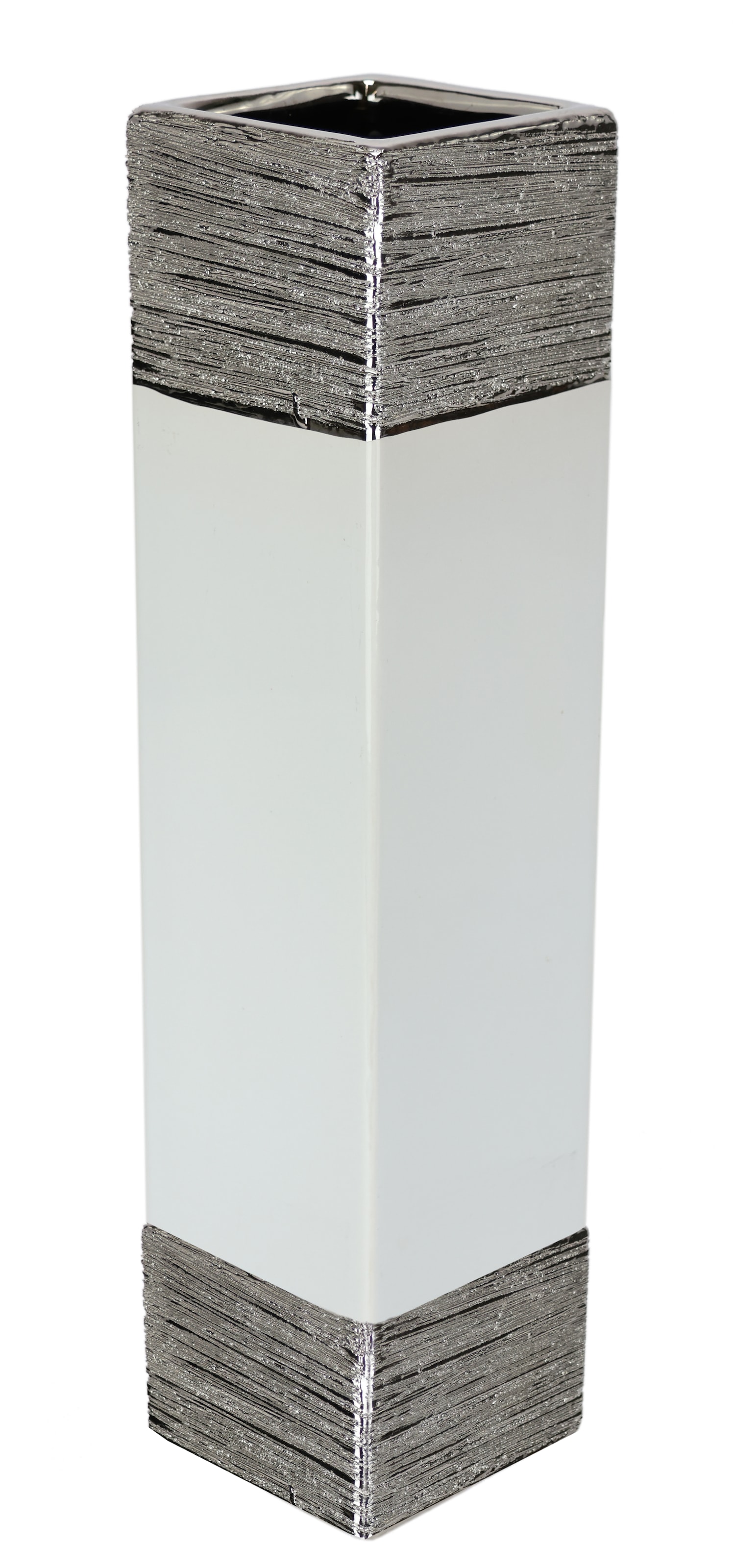 I.GE.A. Dekovase »Blumenvase«, (1 St.), Dekovase Zylindervase silberfarben weiss glänzend Blumenvase Modern Tischvase