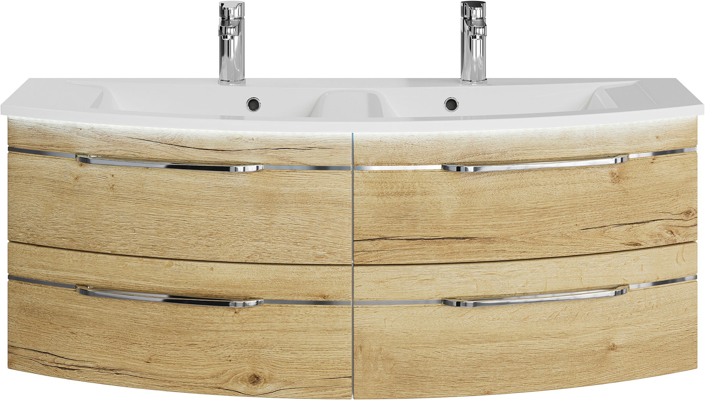 Saphir Waschtisch "Serie 7045 Mineralmarmor-Waschtisch und Unterschrank, 131 cm breit" Doppel-Waschplatz mit 4 Schubladen, Badmöbel Set mit Waschtisch