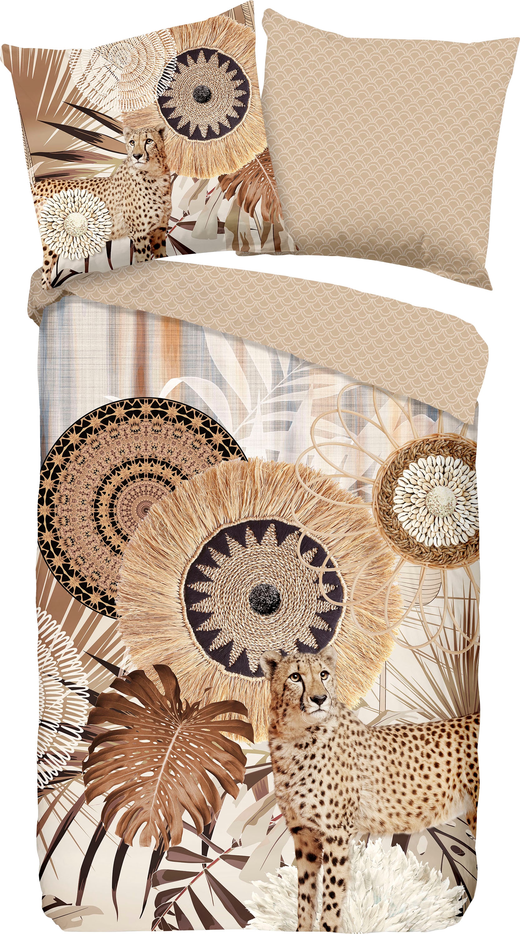 hip Wendebettwäsche »Raeni«, Mako-Satin, 135x200, Reissverschluss, Wendeoptik, Mandala, Leopard Sand