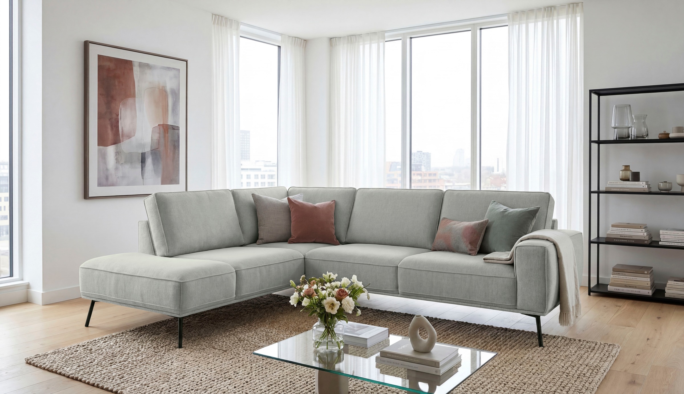 GOODproduct Ecksofa "Vosby" 260 cm, Chenille, mit dekorativer Kedernaht, Wellenunterfederung