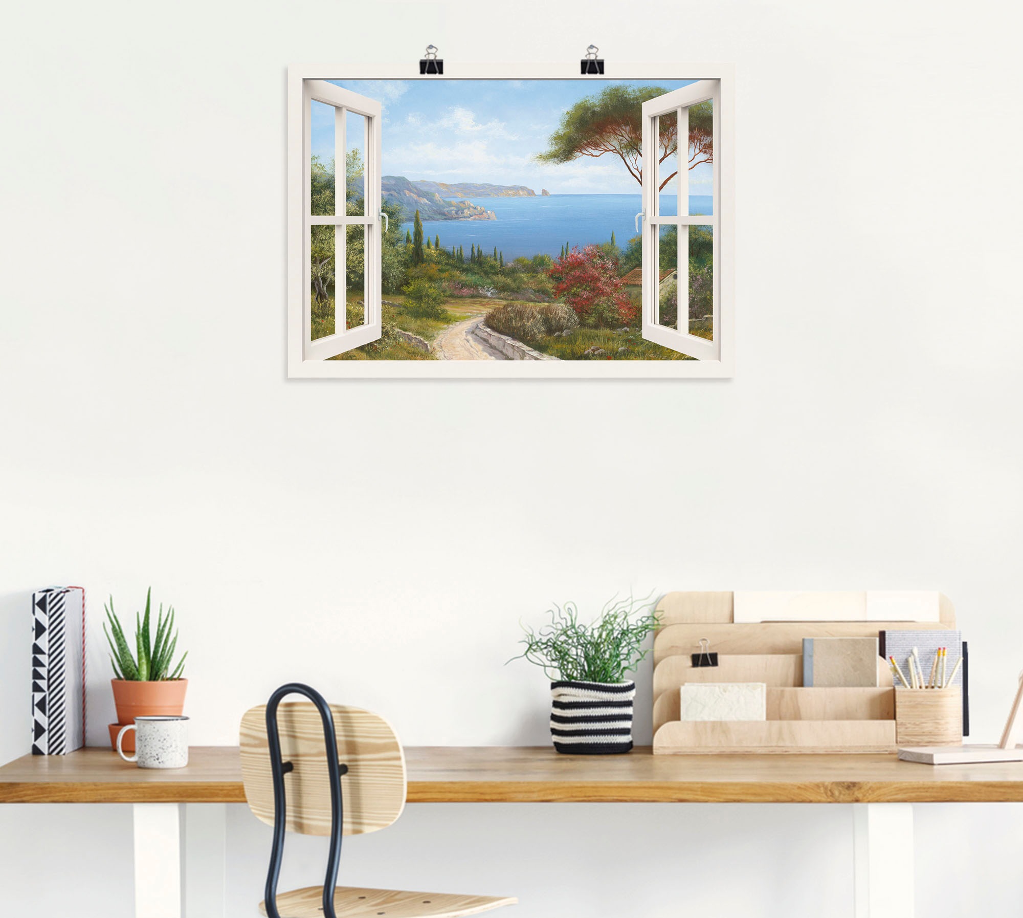 Artland Wandbild "Fensterblick - Haus am Meer I" Fensterblick 1 Stk. tlg. als Leinwandbild, Poster in verschied. Größen