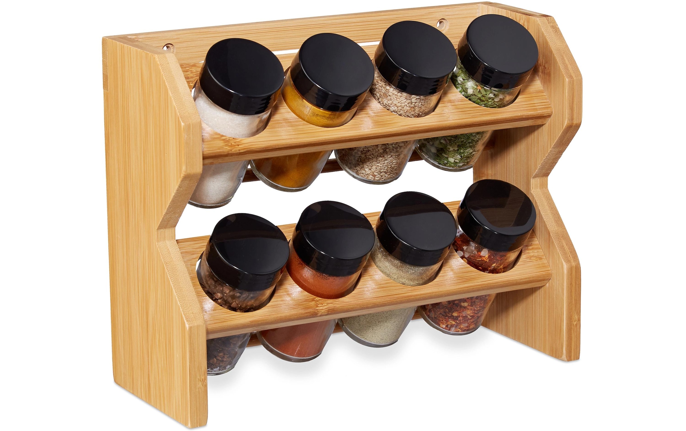 Relaxdays, relaxdays Gewürzregal »8 Gläser«, hellbraun, schwarz, transparent