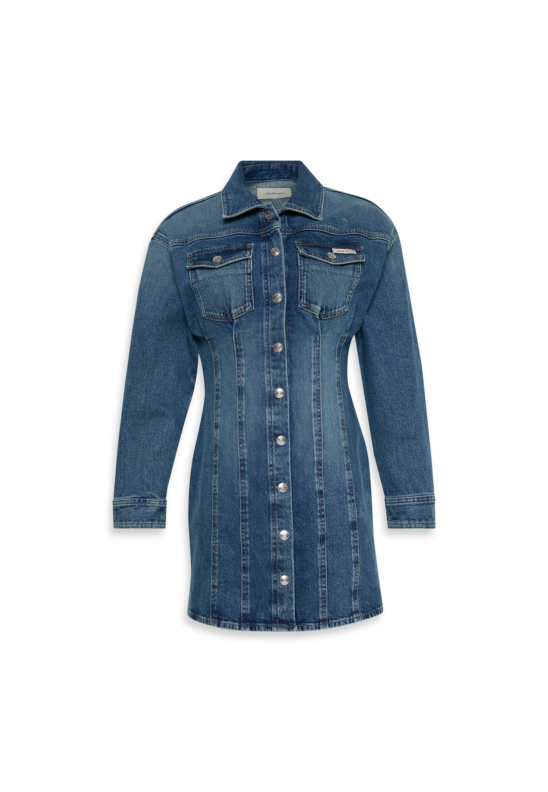 Calvin Klein Jeans Jeanskleid »LS DENIM MINI DRESS« Klappentaschen Mit Rundhalsausschnitt, figurbetont