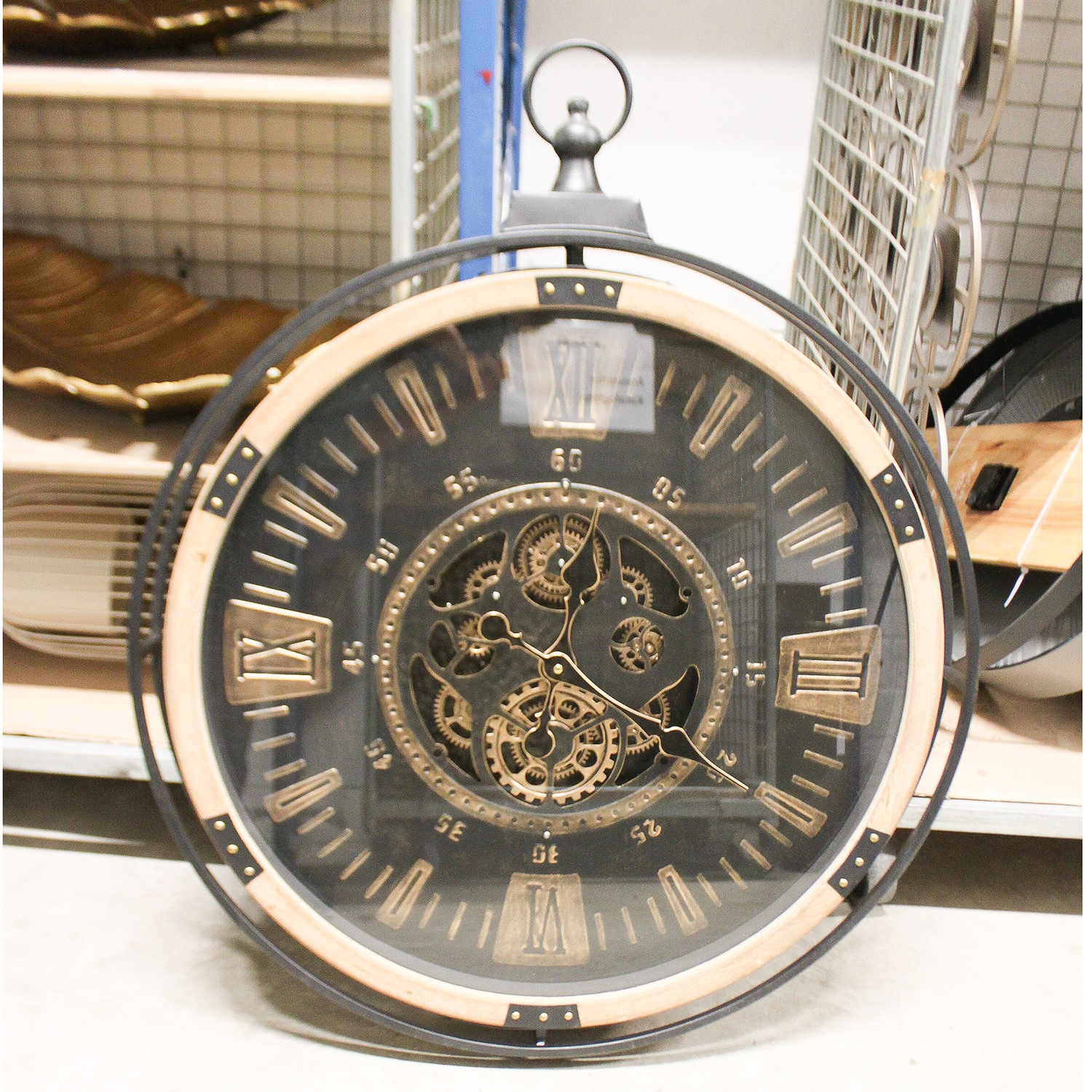 GILDE Wanduhr "Wanduhr rund Pertador schwarz" Zahnrädermotiv, Uhrwerk, Wohnzimmer, Büro, Industrial, Dekoration
