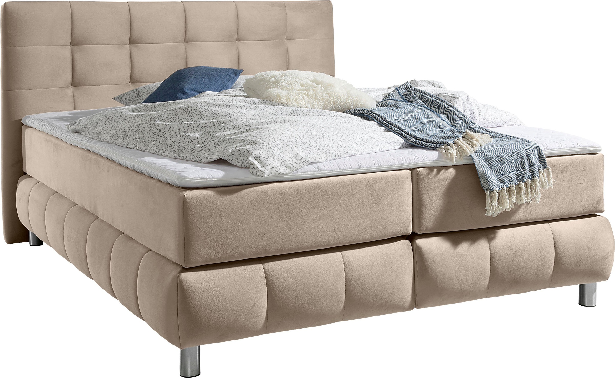 andas Boxspringbett »Salo XXL«, in Samtoptik oder Struktur, 6 Breiten in Überlänge 220cm, 4 Härtegrade