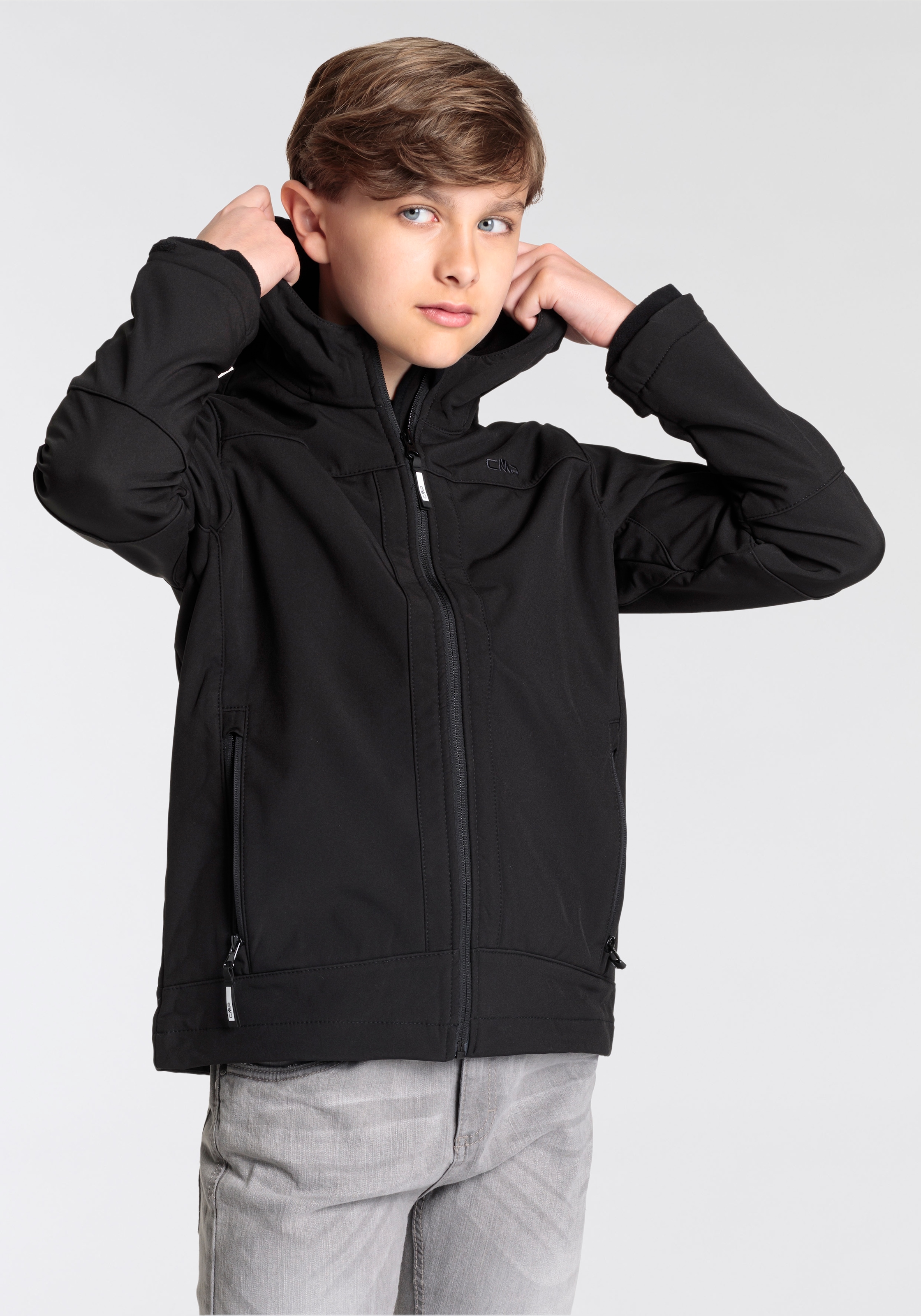 Softshelljacke »KID SOFTSHELL JACKET FIX HOOD für Kinder«, mit Kapuze, Atmungsaktiv &...