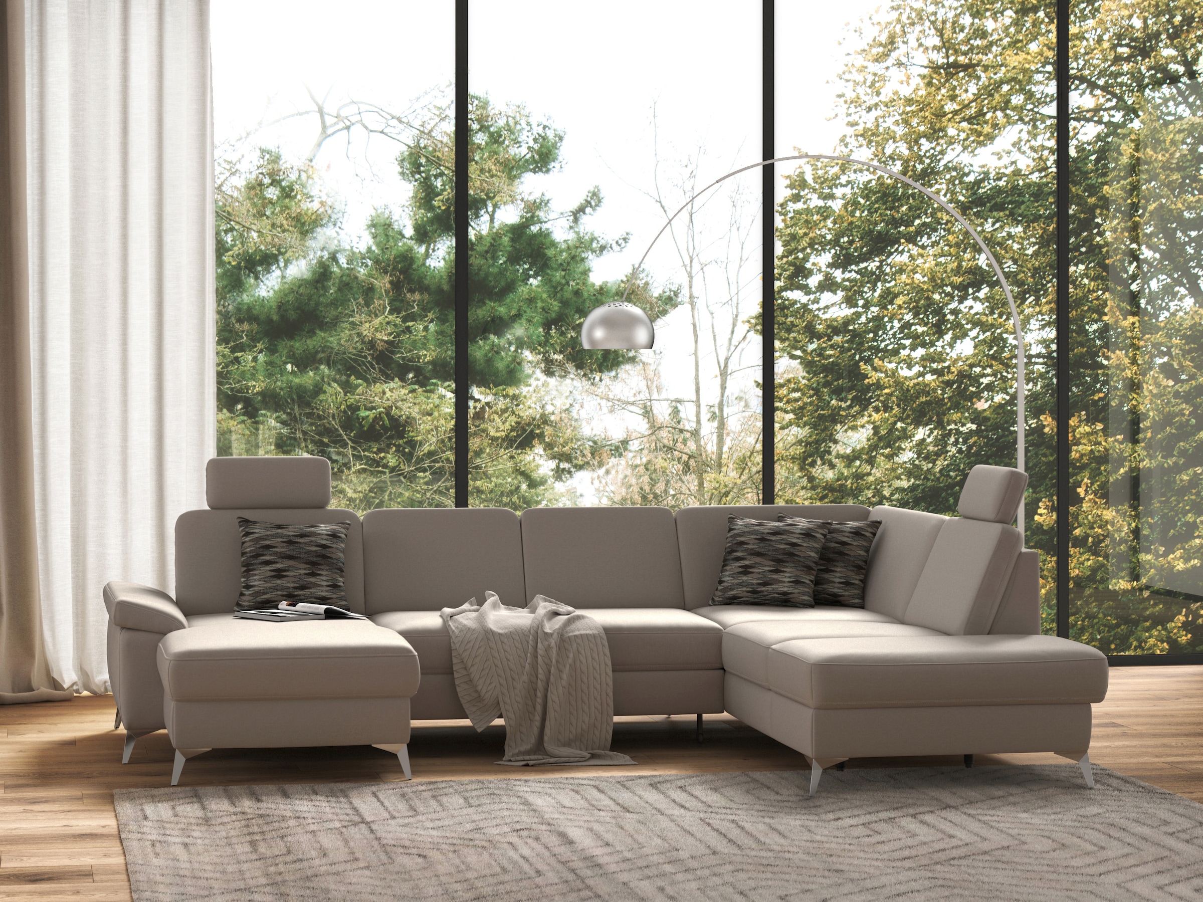 sit&more Wohnlandschaft "Padua U-Form" inklusive Sitztiefenverstellung, Armteilfunktion und Federkern