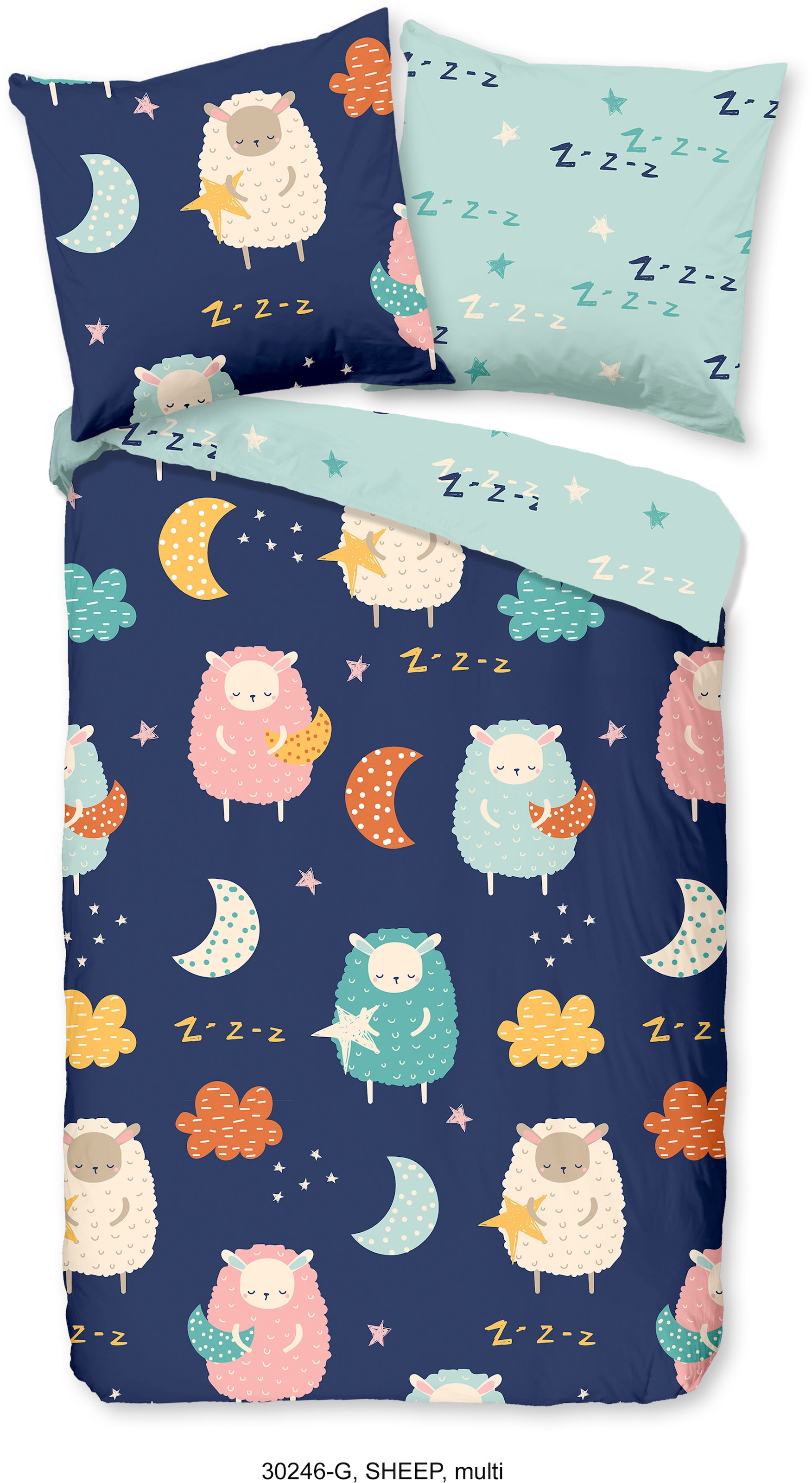 good morning Kinderbettwäsche »Sheep Sleep«, Baumwolle, 135x200, Reissverschluss, Wendeoptik, Kind, Schafe, Blau