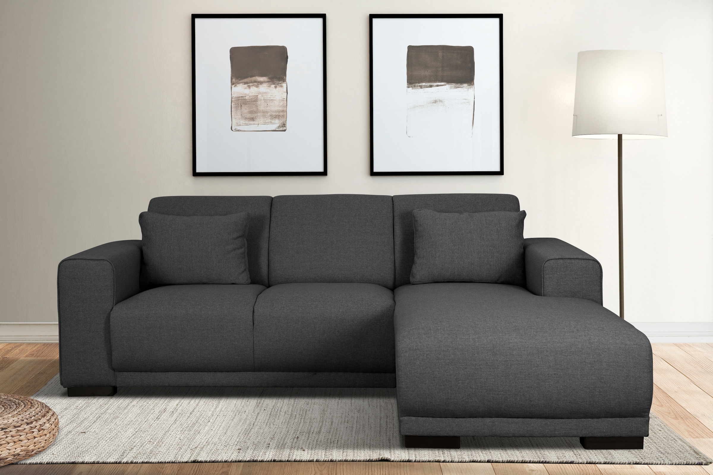 Home affaire Ecksofa »BORNHOLM L-Form mit Recamiere, Masse B/T/H: 234/162/85 cm«, Recamiere links oder rechts bestellbar, Wellenfederung, inkl. 2 Kissen