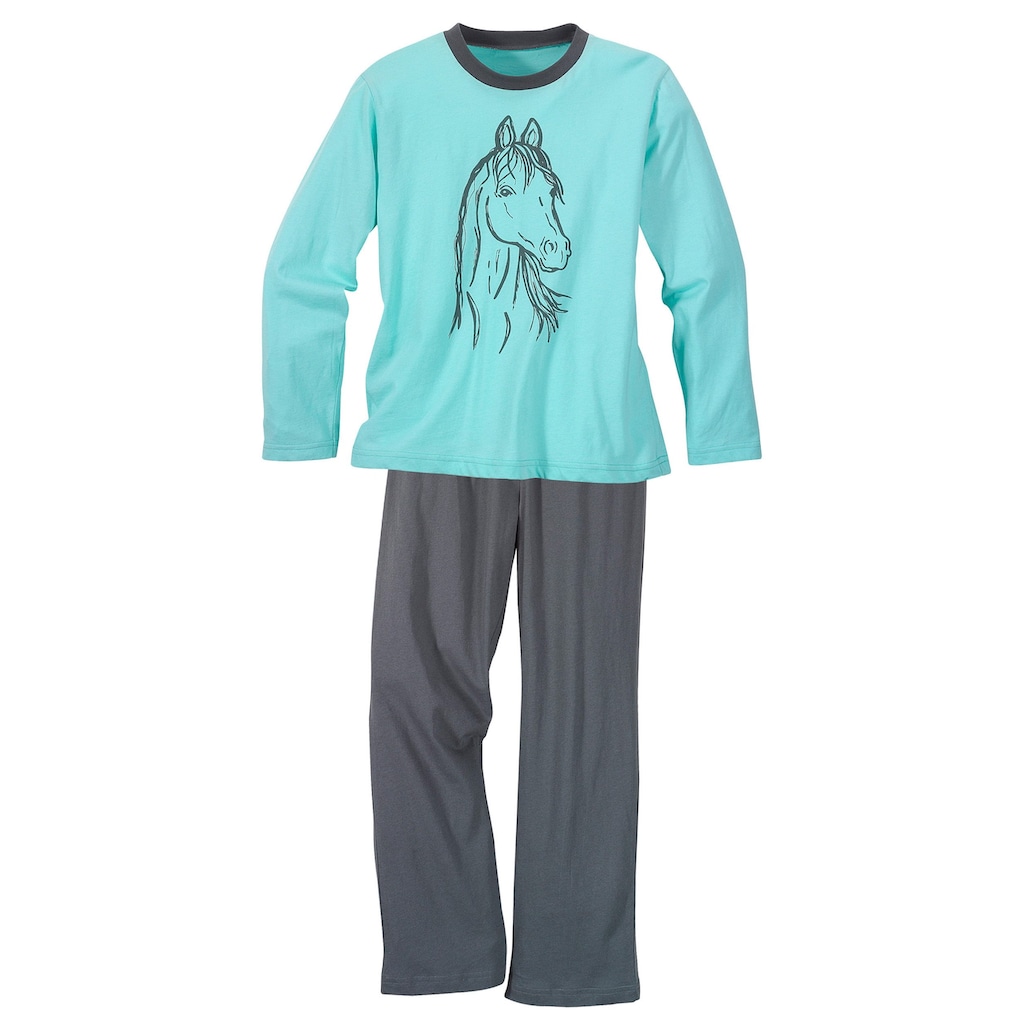 Vivance Pyjama, (4 tlg., 2 Stück), Oberteile in schönen Farben mit Tierdruck